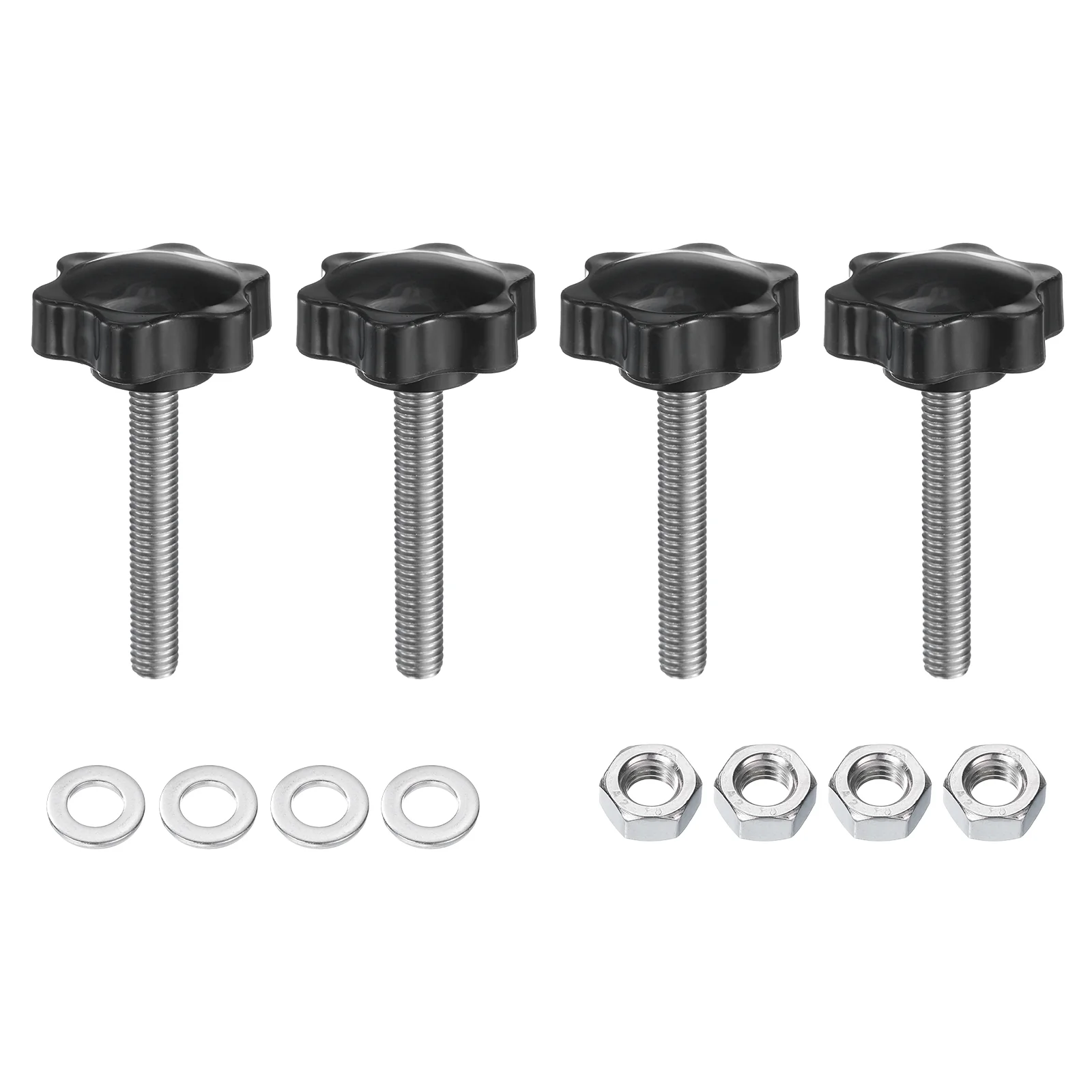 Uxcell 4pcs Star Knobs M8 x 50mm 304 Stainless Steel Stud 38mm 6-Star Head Nuts Washers