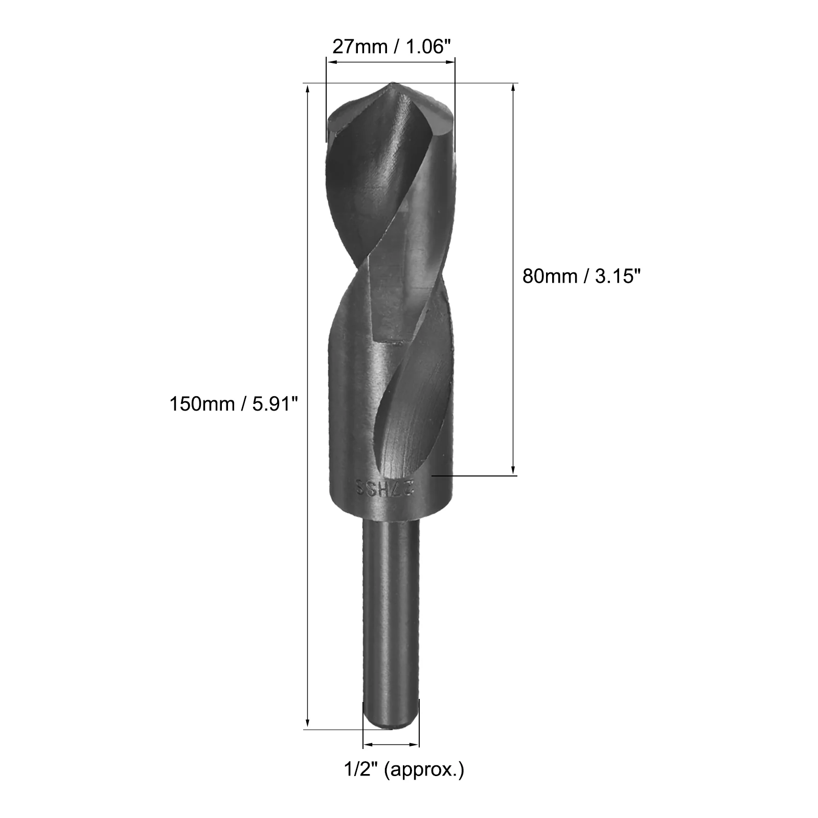 Uxcell 2pcs 27mm Twist Drill Bits Black Nitride Coated HSS-9341 with 1/2" Reduced Shank - Image 2