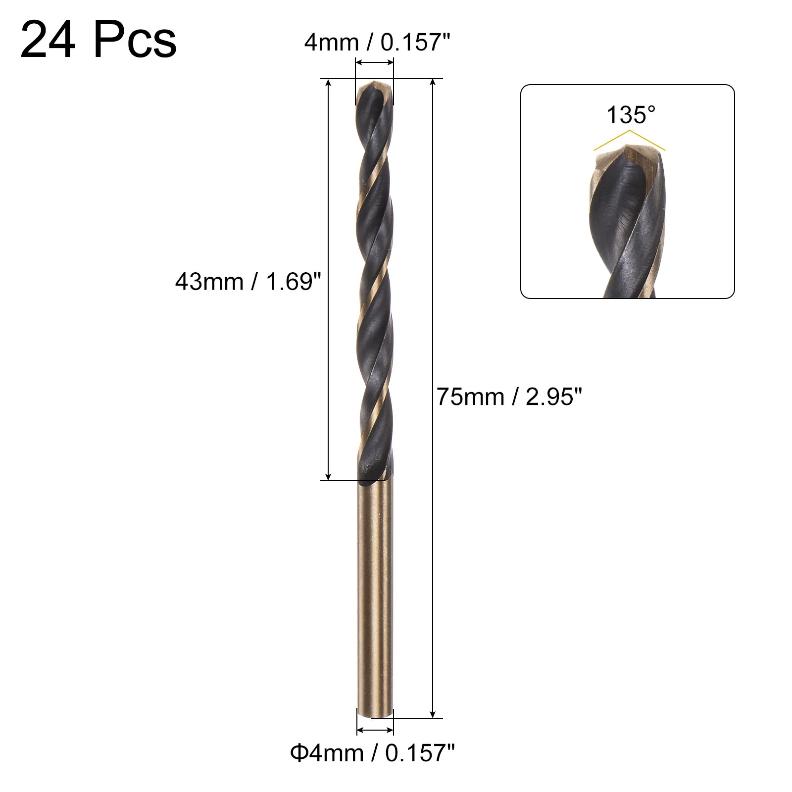 Uxcell 24pcs 4mm Titanium & Nitride Coated M2 High Speed Steel Twist Jobber Drill Bits - Image 2