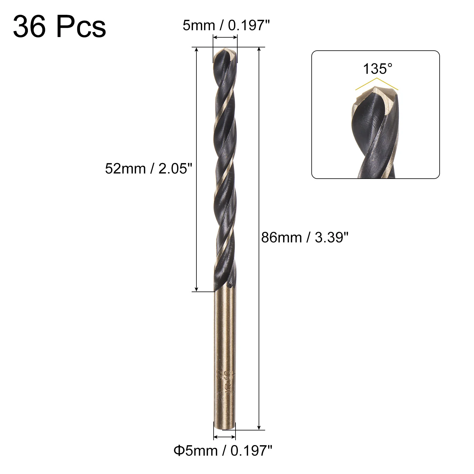 Uxcell 36pcs 5mm Titanium & Nitride Coated M2 High Speed Steel Twist Jobber Drill Bits - Image 2