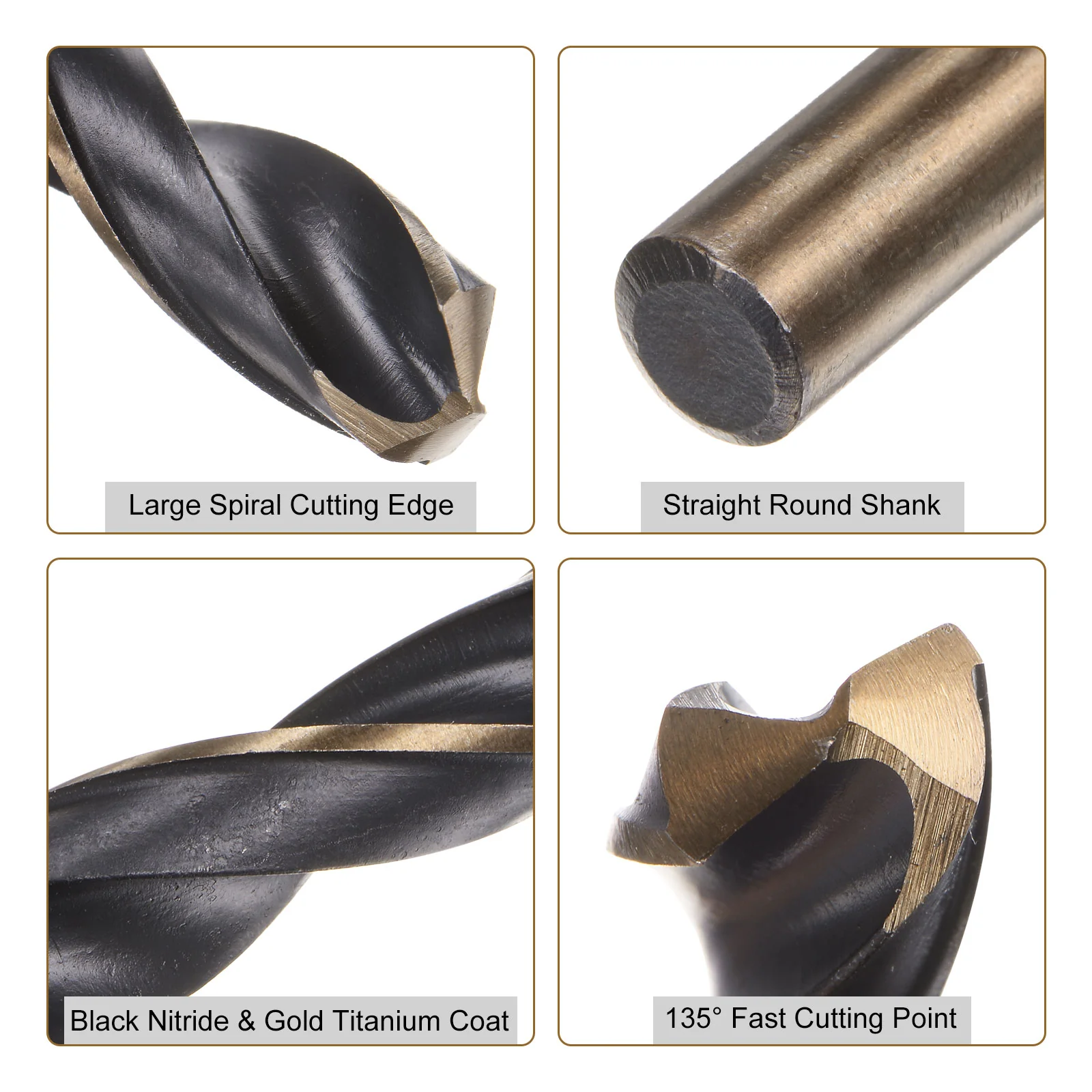 Uxcell 6pcs 9.5mm Titanium & Nitride Coated M2 High Speed Steel Twist Jobber Drill Bits - Image 3