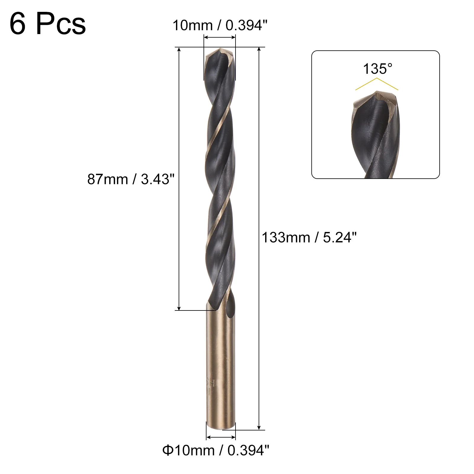 Uxcell 6pcs 10mm Titanium & Nitride Coated M2 High Speed Steel Twist Jobber Drill Bits - Image 2