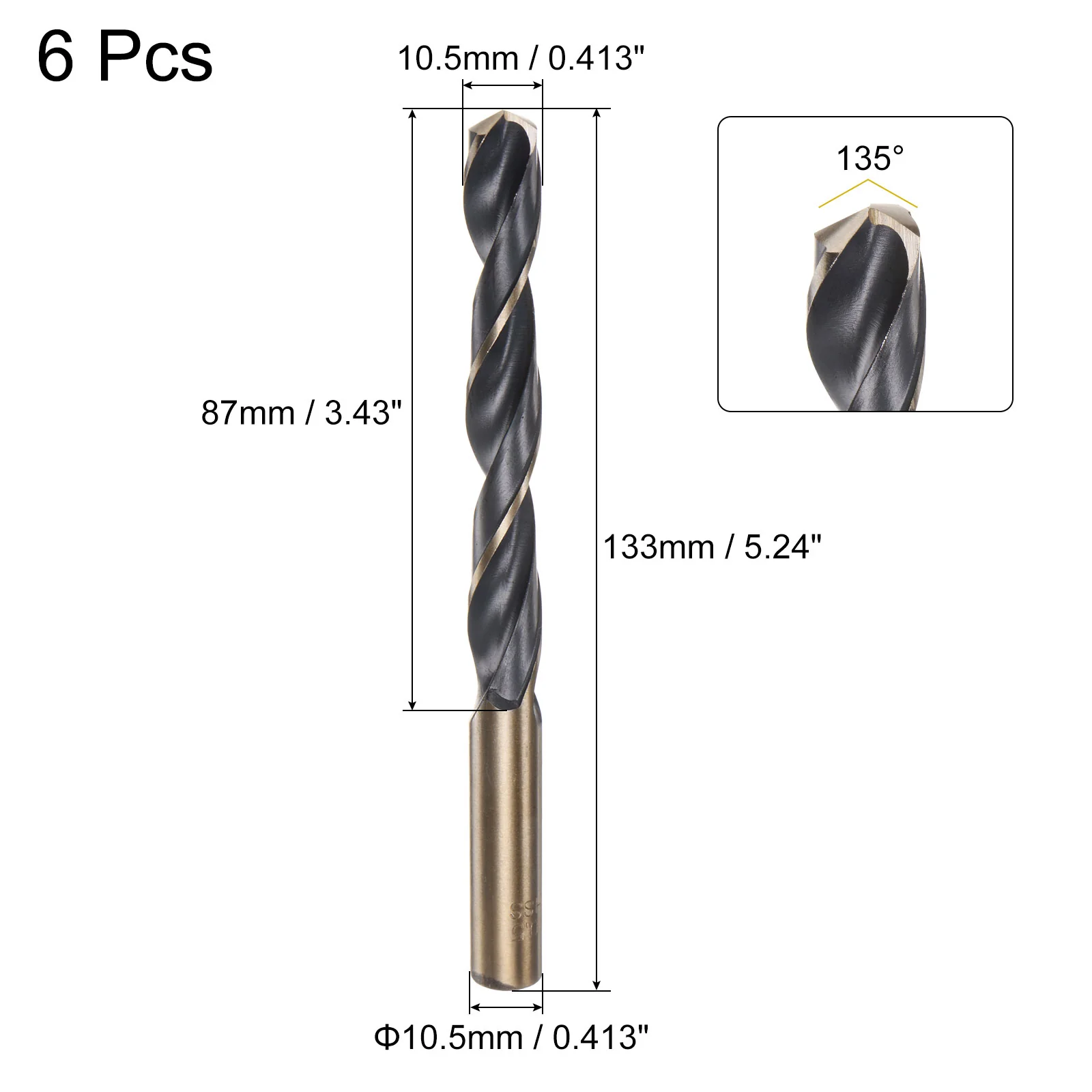 Uxcell 6pcs 10.5mm Titanium & Nitride Coated M2 High Speed Steel Twist Jobber Drill Bit - Image 2