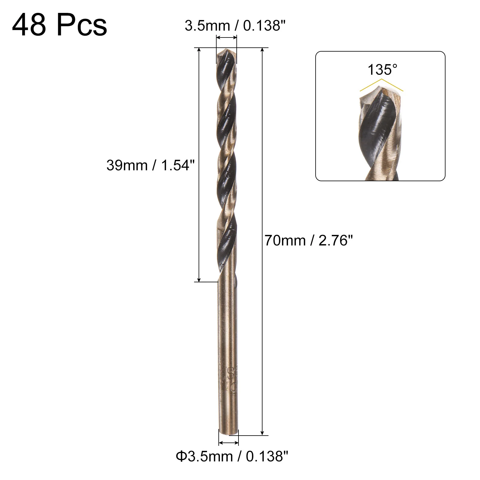 Uxcell 48pcs 3.5mm Titanium & Nitride Coated M2 High Speed Steel Twist Jobber Drill Bit - Image 2
