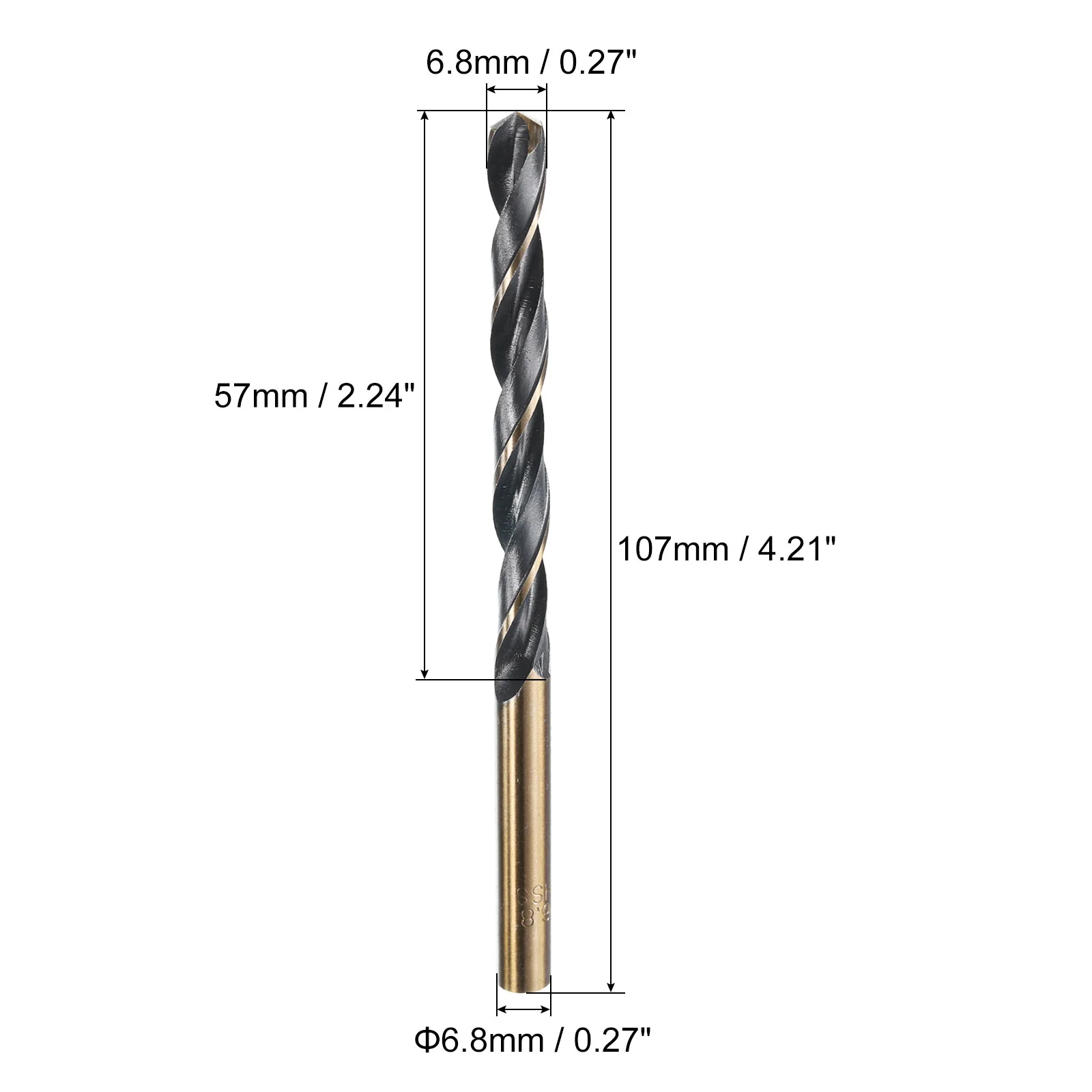 Uxcell 5pcs Straight Shank Twist Drill Bits 6.8mm TiN Coated High Speed Steel 4341 - Image 2