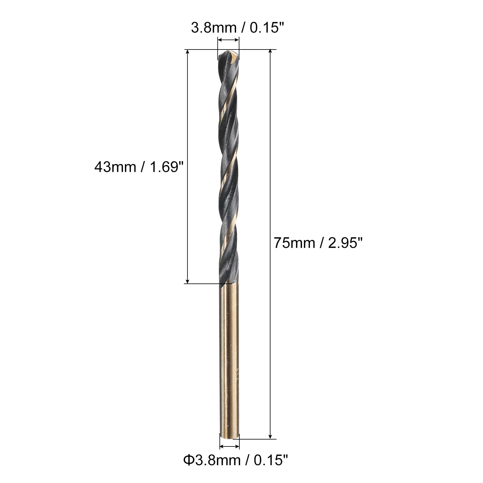 Uxcell 5pcs Straight Shank Twist Drill Bits 3.8mm TiN Coated High Speed Steel 4341 - Image 2