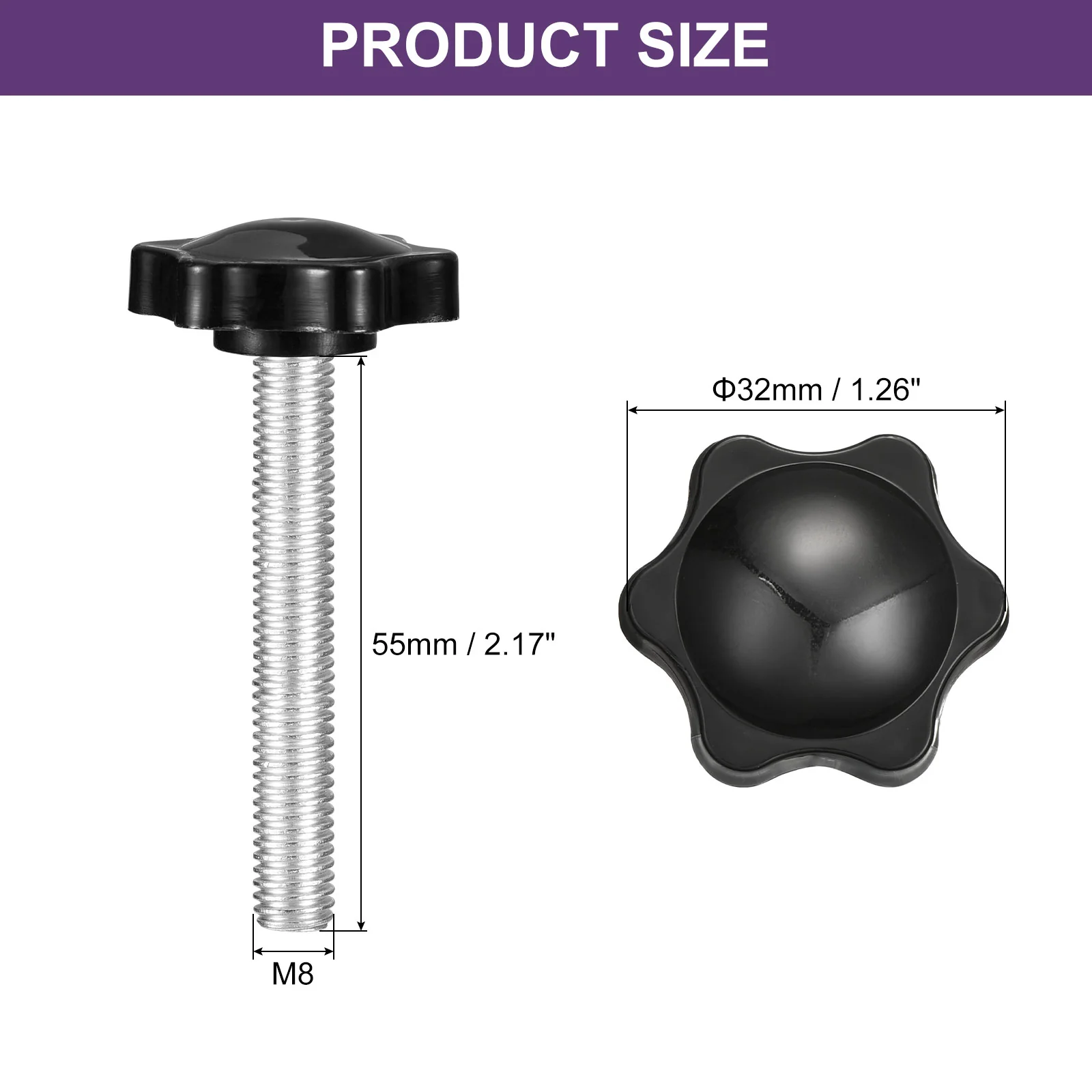 Uxcell 8Pcs Clamping Screw Knob, M8 x 55mm Hex Shaped Star Knob, 32mm Dia - Image 2
