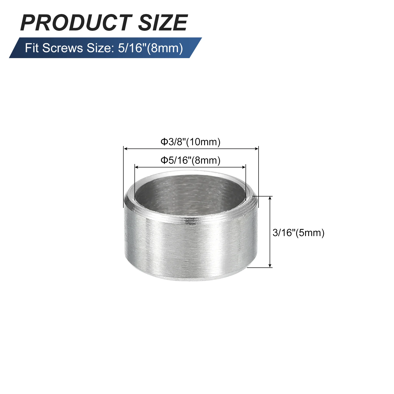 Uxcell 5 Pcs Stainless Steel Spacers, 8mm ID x 10mm OD x 5mmL 304 Stainless Steel Bushing Screw Standoff Unthreaded Round Spacer for 5/16" or M8 Screws Bolts Nuts - Image 2