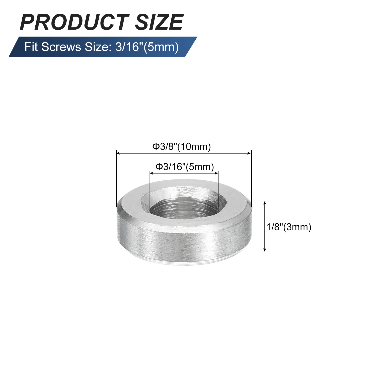 Uxcell 10 Pcs Stainless Steel Spacers, 5mm ID x 10mm OD x 3mmL 304 Stainless Steel Bushing Screw Standoff Unthreaded Round Spacer for 3/16" or M5 Screws Bolts Nuts - Image 2