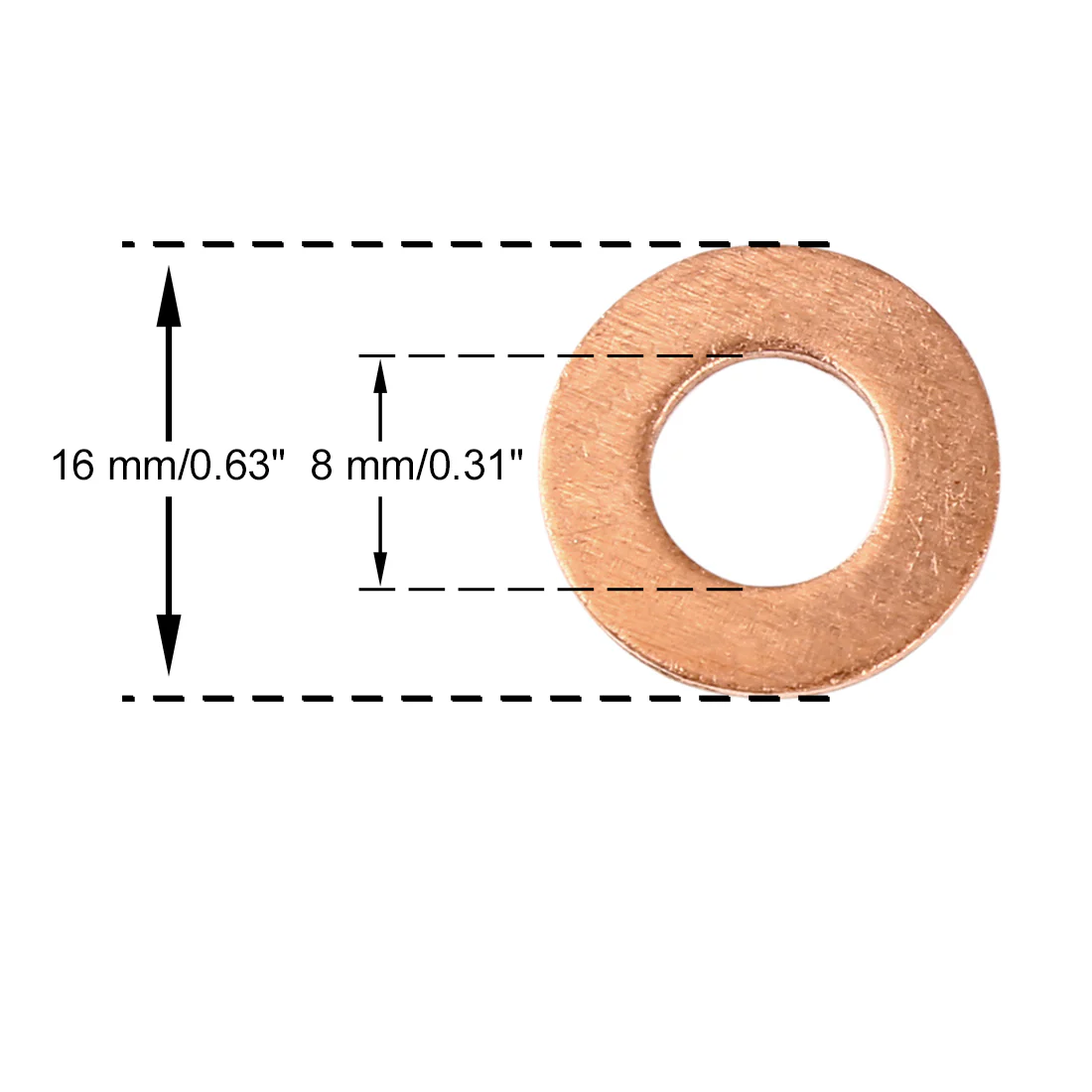 Copper Washer Flat Sealing Gasket Ring Spacer for Car 8 x 16 x 1.5mm 20pcs - Image 4