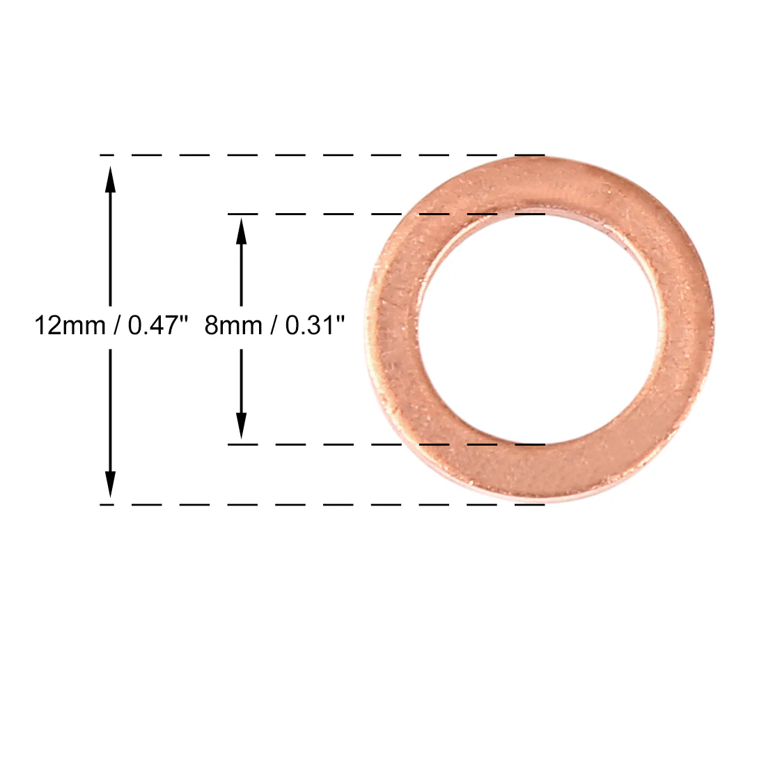 50pcs Copper Washer Flat Sealing Gasket Ring Spacer for Car 8 x 12 x 1.5mm - Image 4