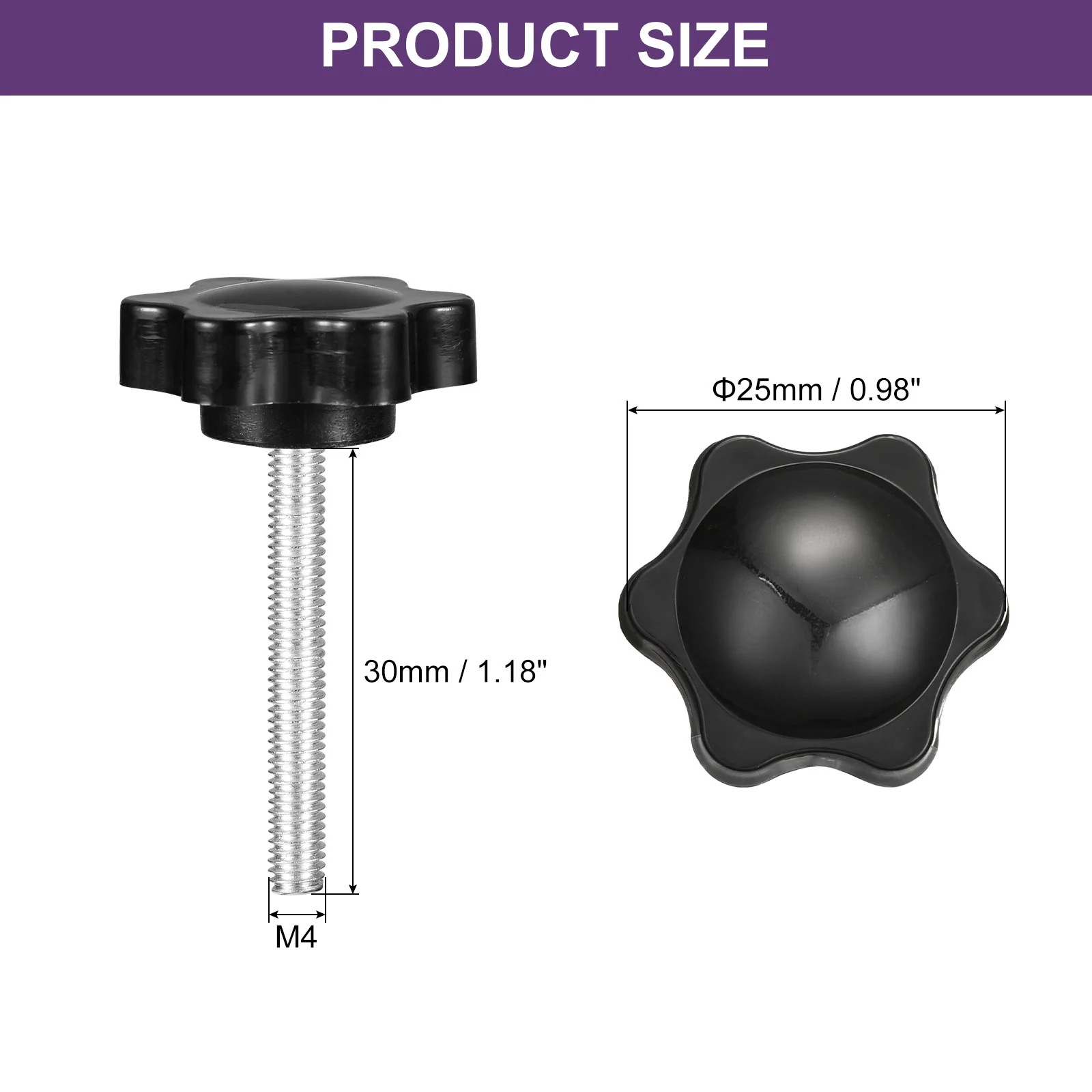 Uxcell 4Pcs Clamping Screw Knob, M4 x 30mm Hex Shaped Star Knob, 25mm Dia - Image 2