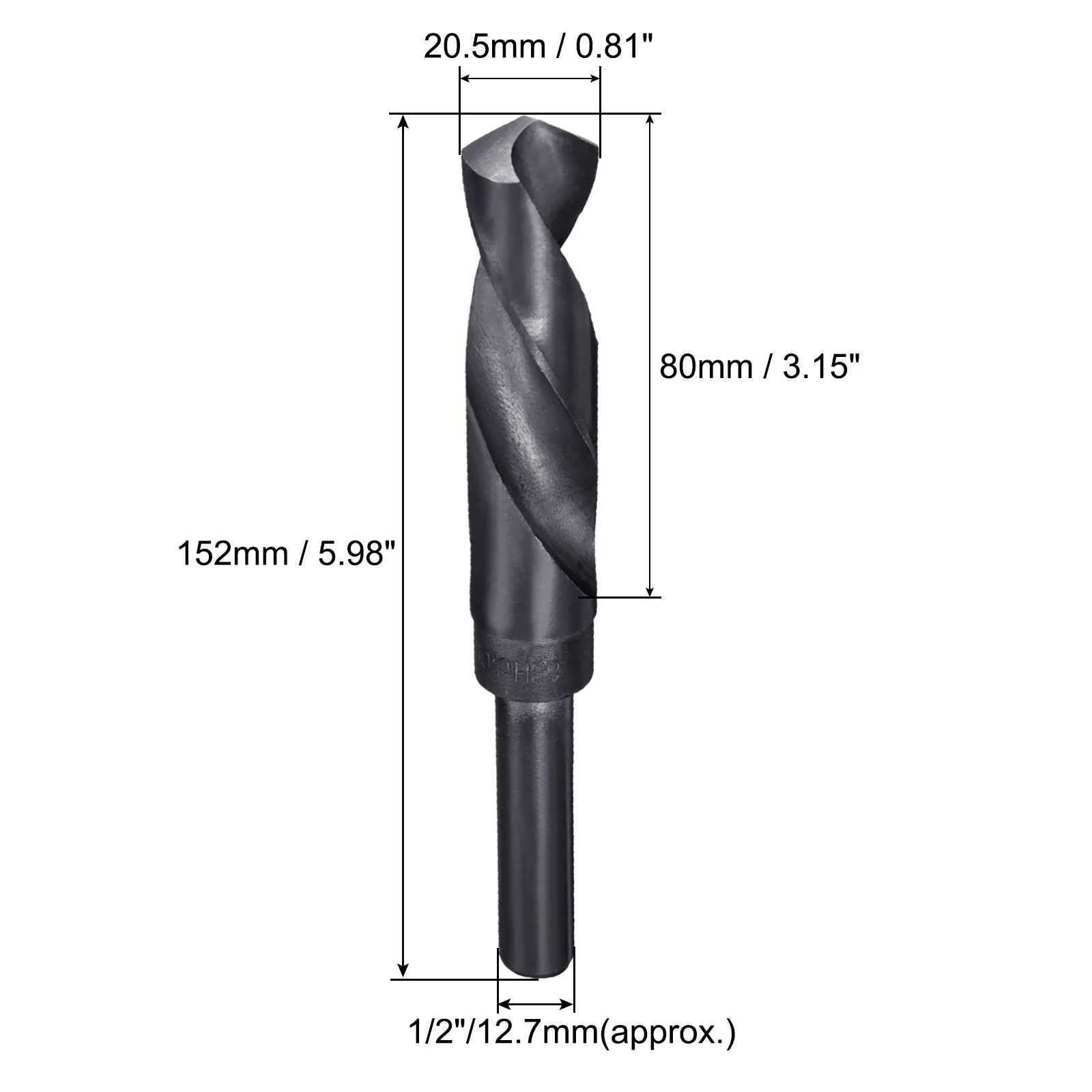 Uxcell 2pcs 20.5mm Twist Drill Bits Black Nitride Coated HSS-9341 1/2" Reduced Shank - Image 2