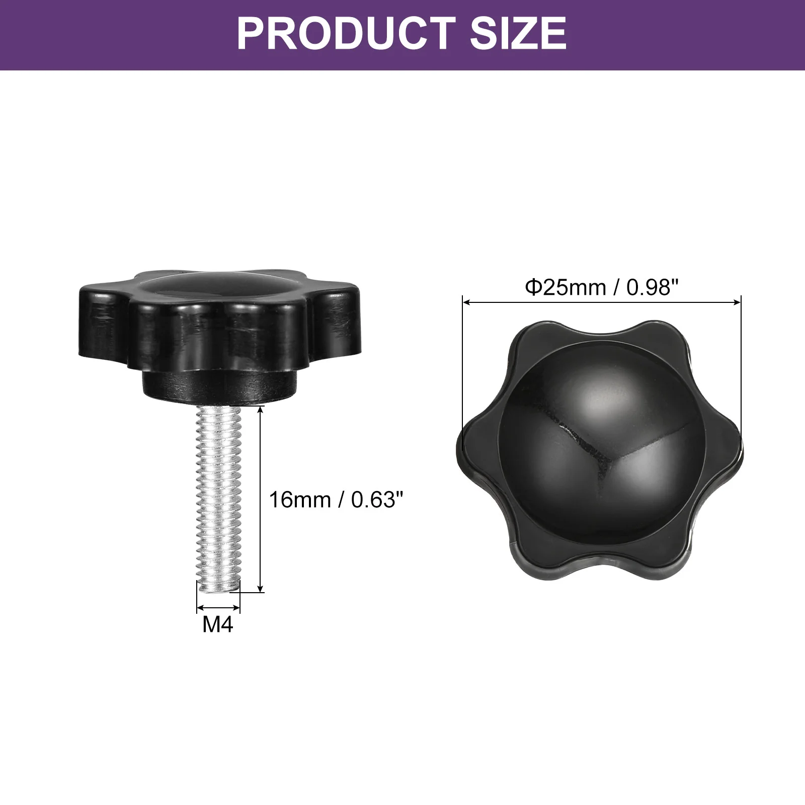 Uxcell 4Pcs Clamping Screw Knob, M4 x 16mm Hex Shaped Star Knob, 25mm Dia - Image 2