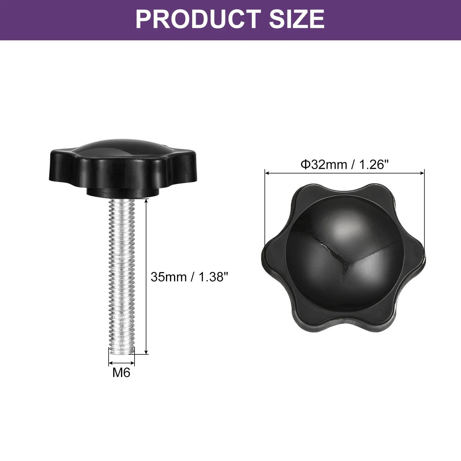 Uxcell 4Pcs Clamping Screw Knob, M6 x 35mm Hex Shaped Star Knob, 32mm Dia - Image 2