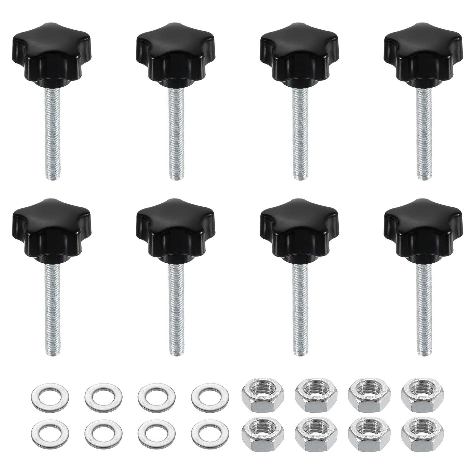 Uxcell 8pcs Star Knobs M5 x 35mm Zinc Plated Steel Stud 25mm 5-Star Head Nuts Washers