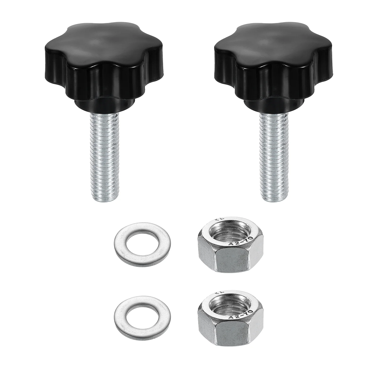 Uxcell 2pcs Star Knobs M12 x 45mm Zinc Plated Steel Stud 48mm 6-Star Head Nuts Washers