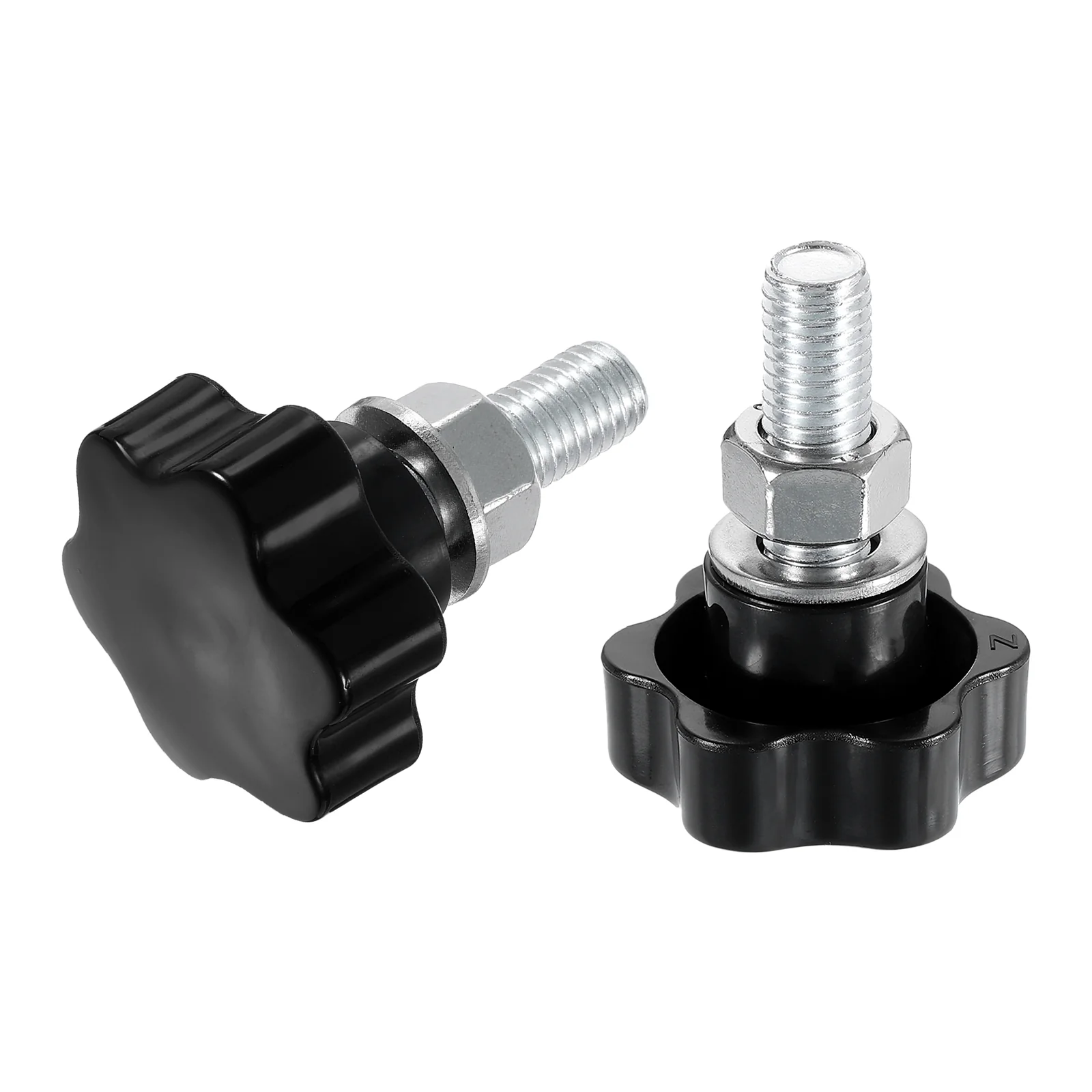 Uxcell 2pcs Star Knobs M12 x 35mm Zinc Plated Steel Stud 48mm 6-Star Head Nuts Washers - Image 4