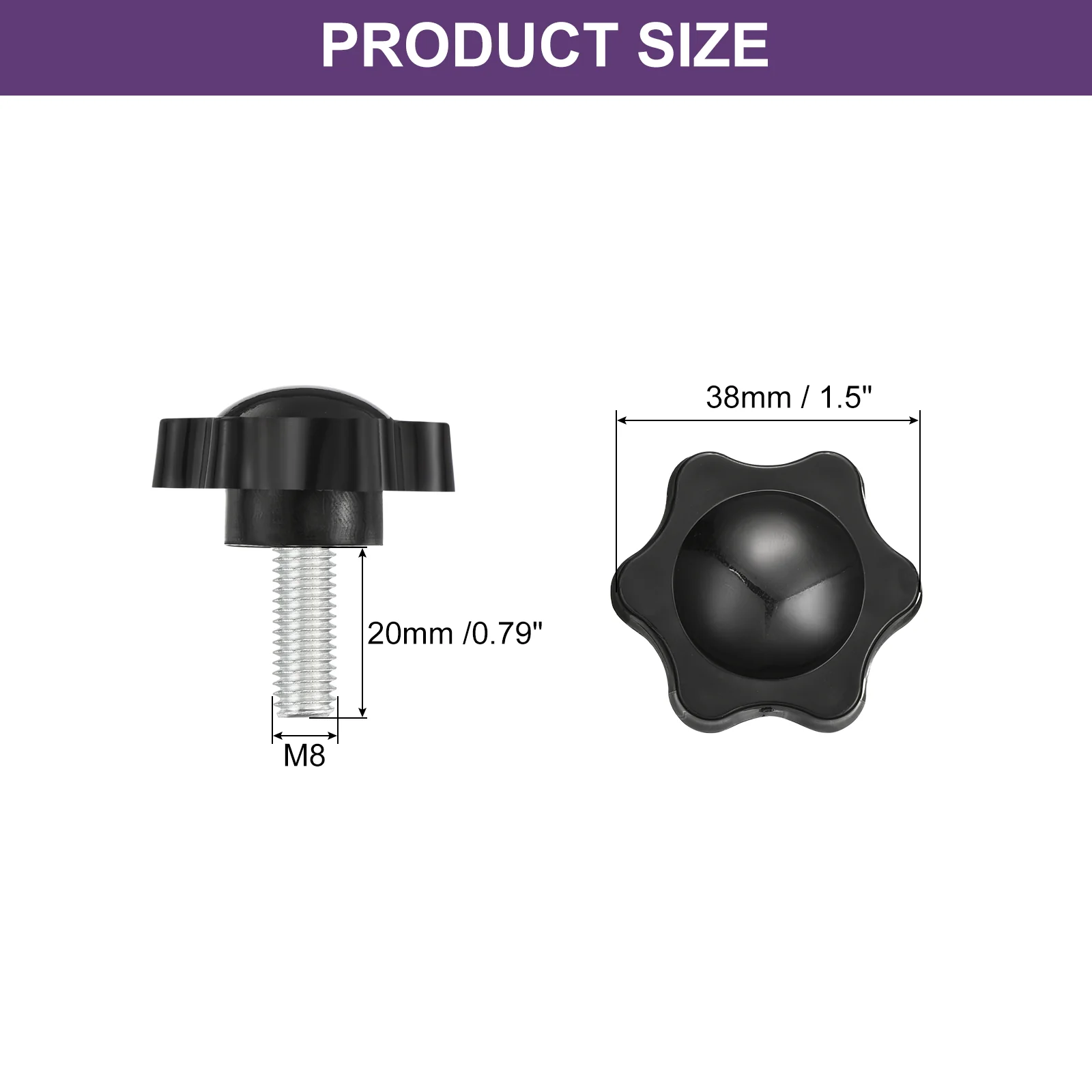 Uxcell 3Pcs Star Knobs, M8x20mm Plastic Hex Shaped Clamping Handle Screw Knobs, Hand Tightening Star Screw Knobs for Machinery Umbrella Base Replacement - Image 2