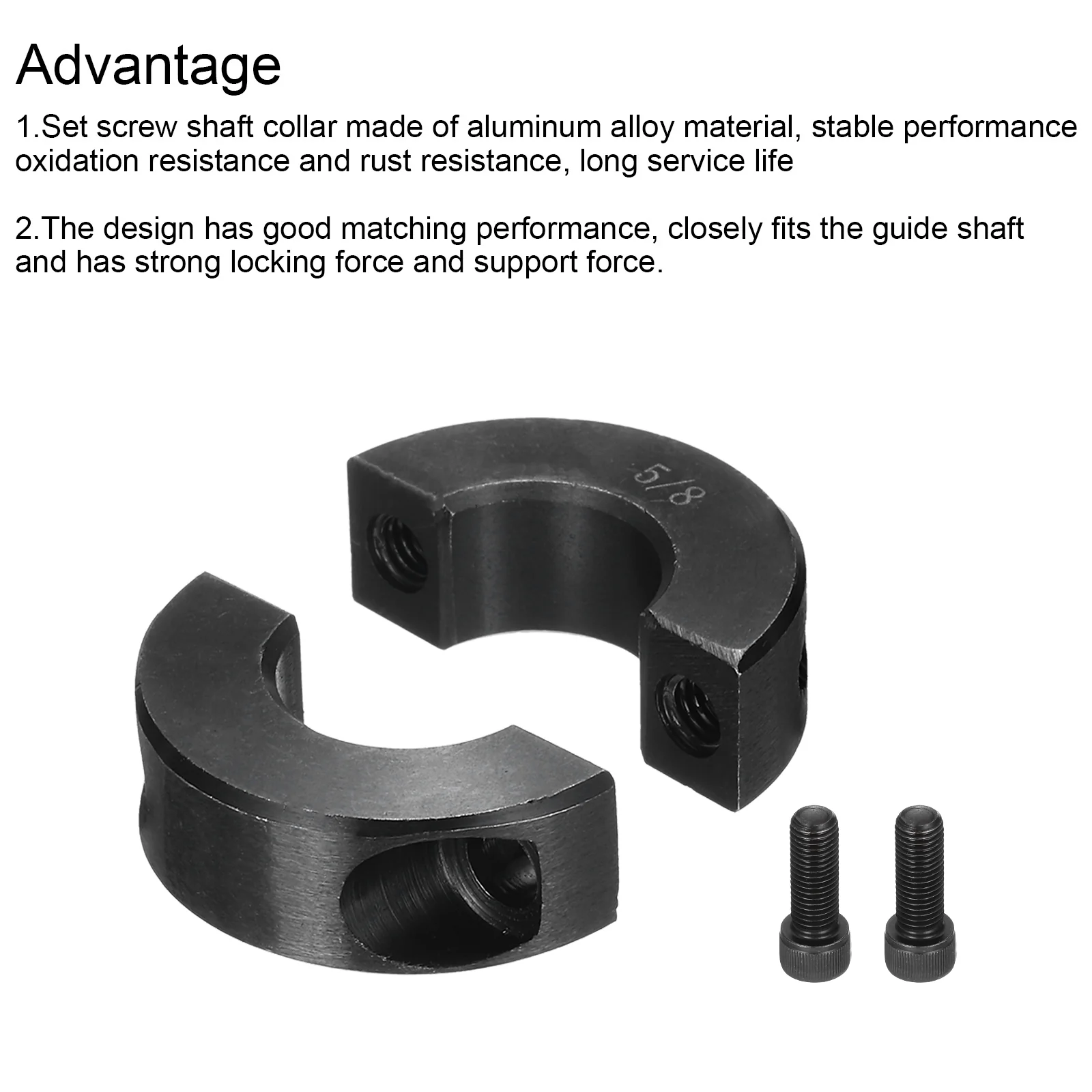 Shaft Collar 5/8" Bore Double Split Carbon Steel Clamping Collar Shaft Collars with Set Screw Black - Image 4
