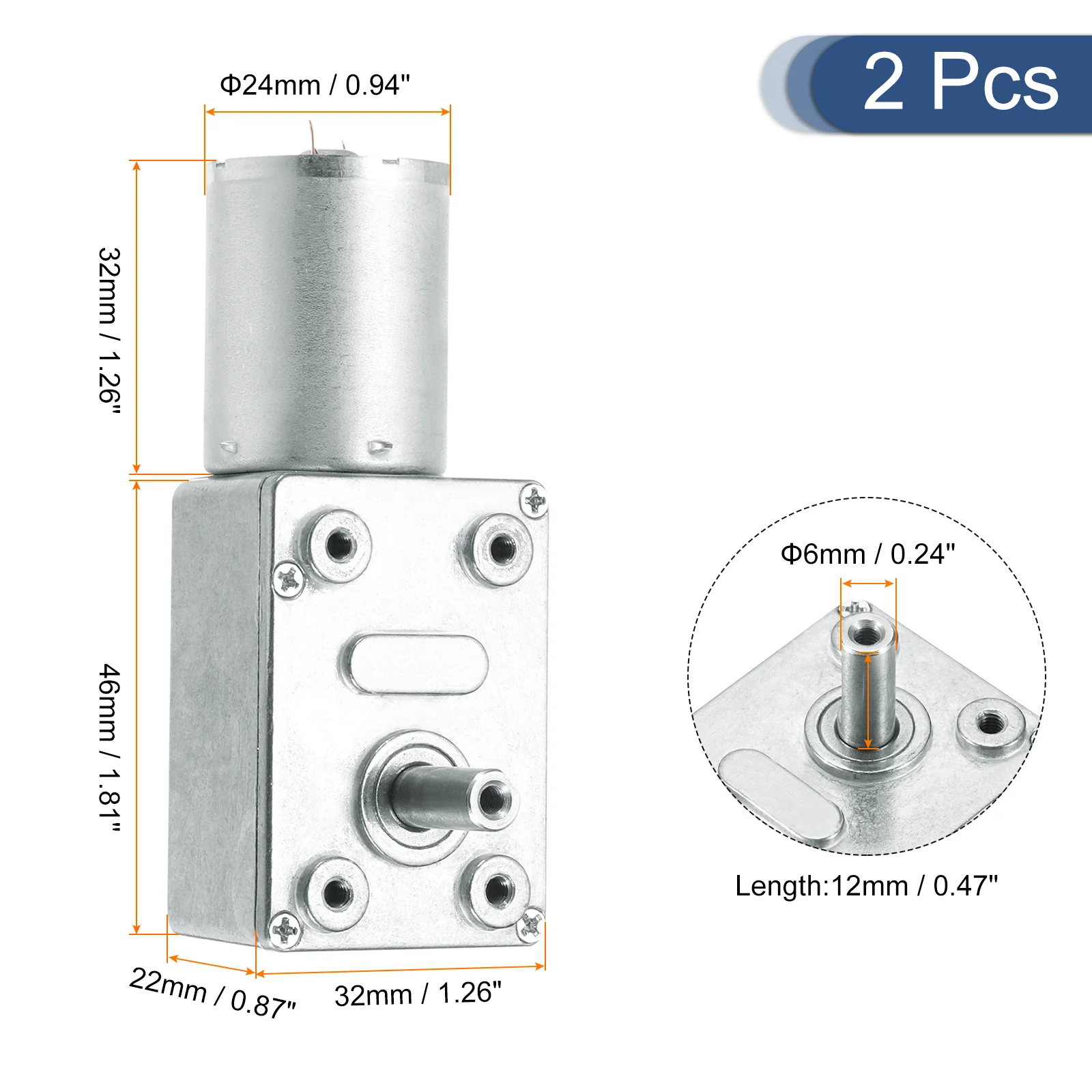 2 Pcs DC 12V 90 RPM Worm Geared Motor 6mm D Shape Shaft High Torque Gear Box - Image 2