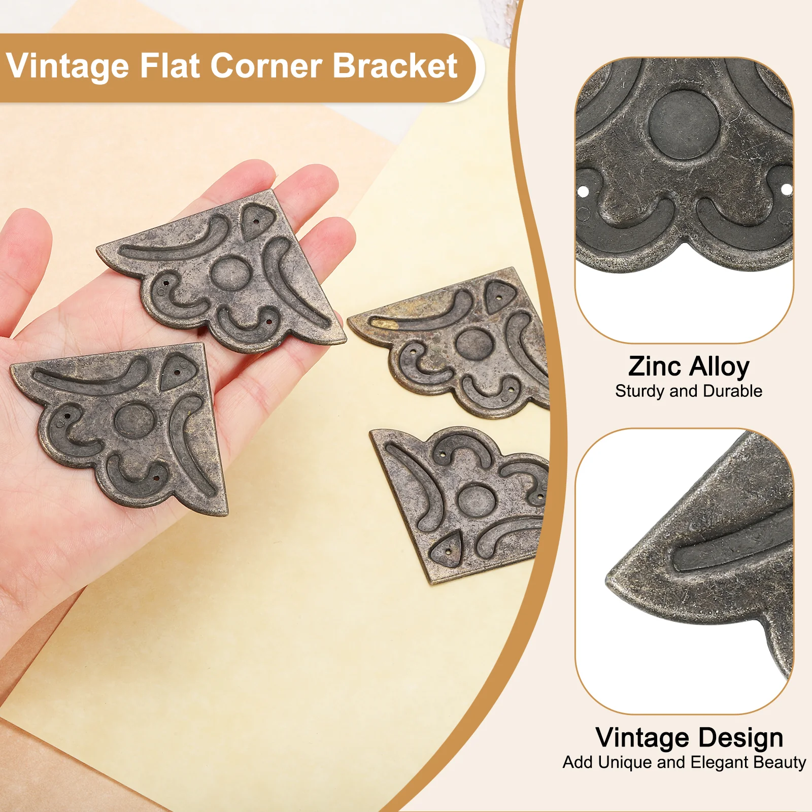 Uxcell 12Pcs 2.1"x2.1" Vintage Flat Corner Bracket with Mounting Nails, Bronze - Image 4