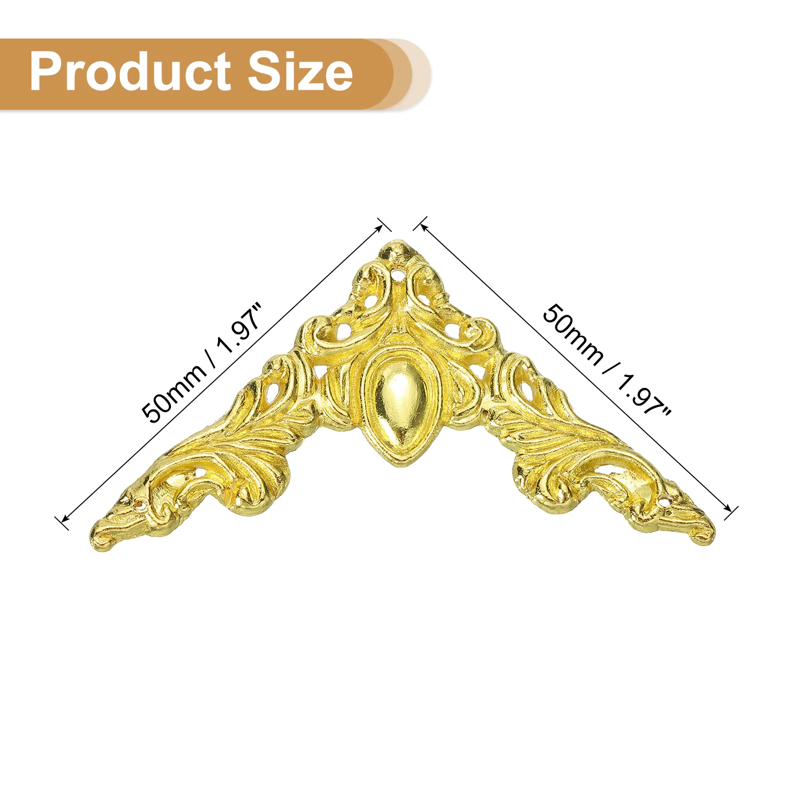 Uxcell 12Pcs 2" x 2" Vintage Flat Corner Bracket with Mounting Nail, Gold - Image 2