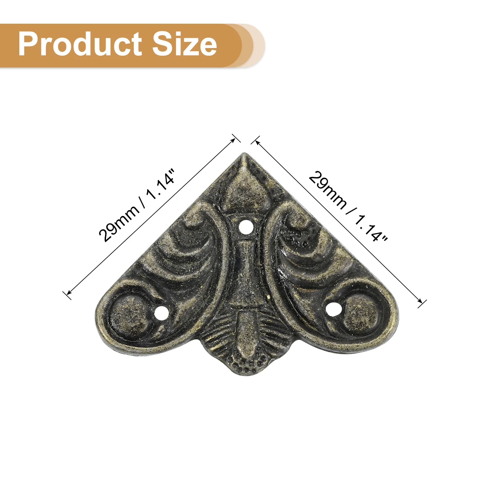 Uxcell 12Pcs 1.1" x 1.1" Vintage Flat Corner Bracket with Mounting Nail, Bronze - Image 2