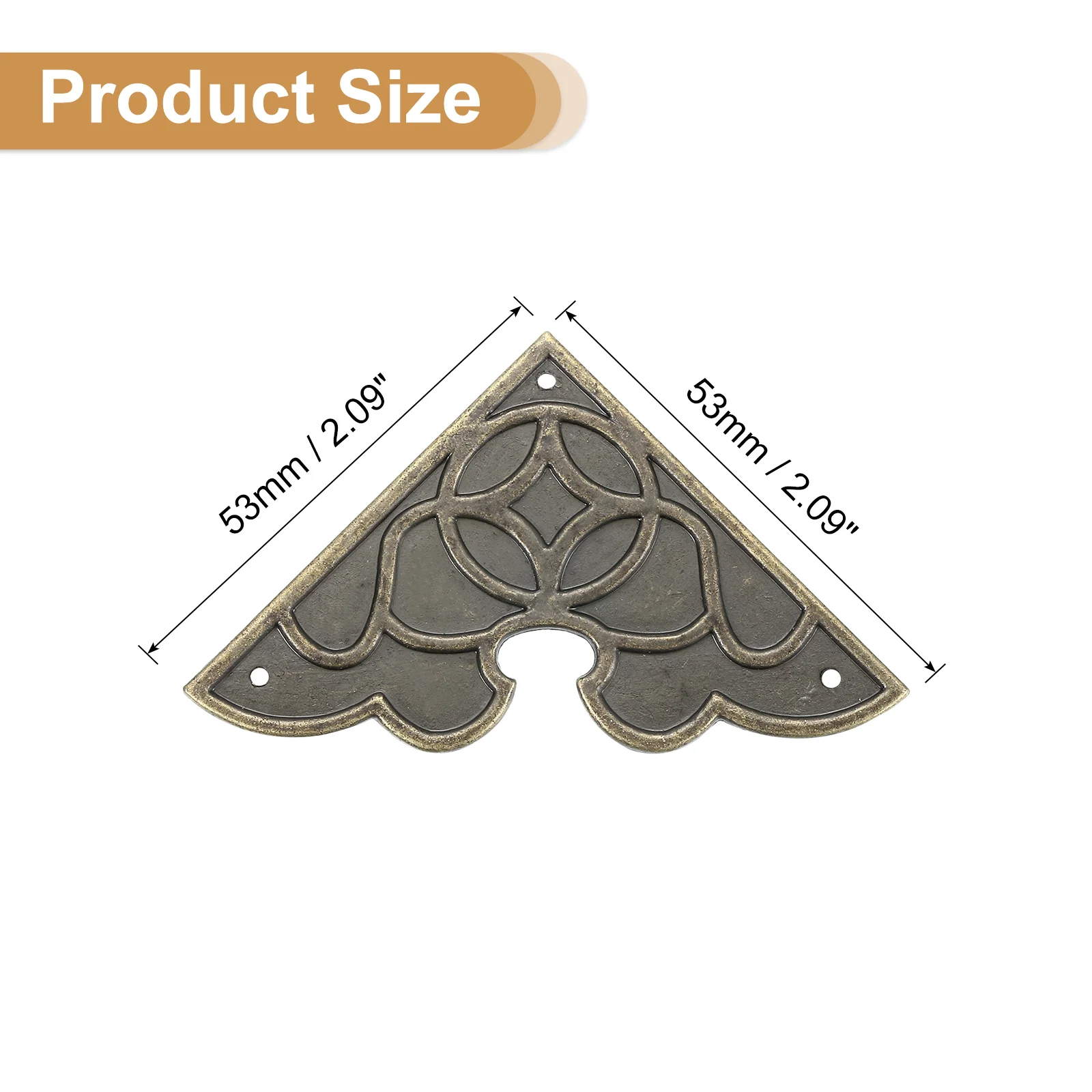 Uxcell 4Pcs 2.1" x 2.1" Vintage Flat Corner Bracket with Mounting Nail, Bronze - Image 2