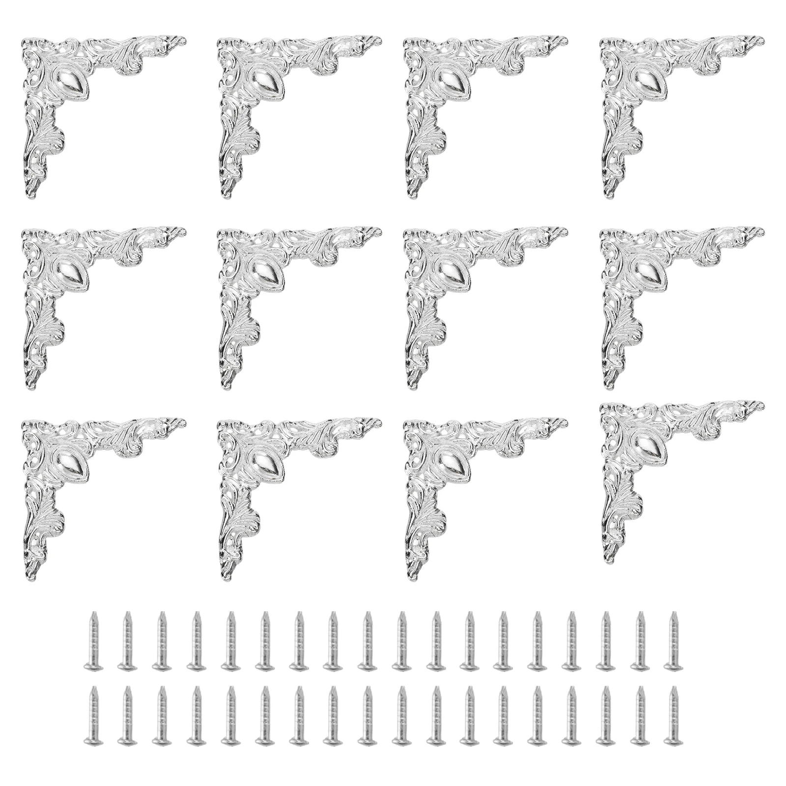 Uxcell 12Pcs 2" x 2" Vintage Flat Corner Bracket with Mounting Nail, Silver