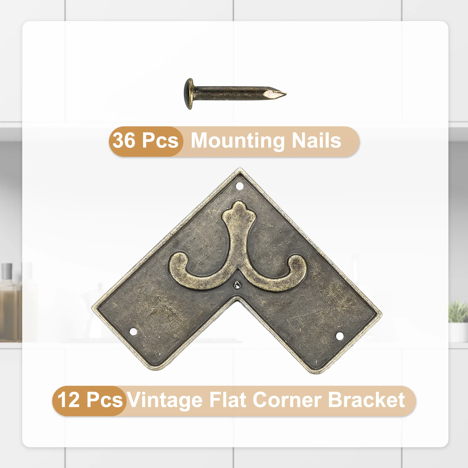 Uxcell 12Pcs 2.1" x 2.1" Vintage Flat Corner Bracket with Mounting Nails, Bronze - Image 3