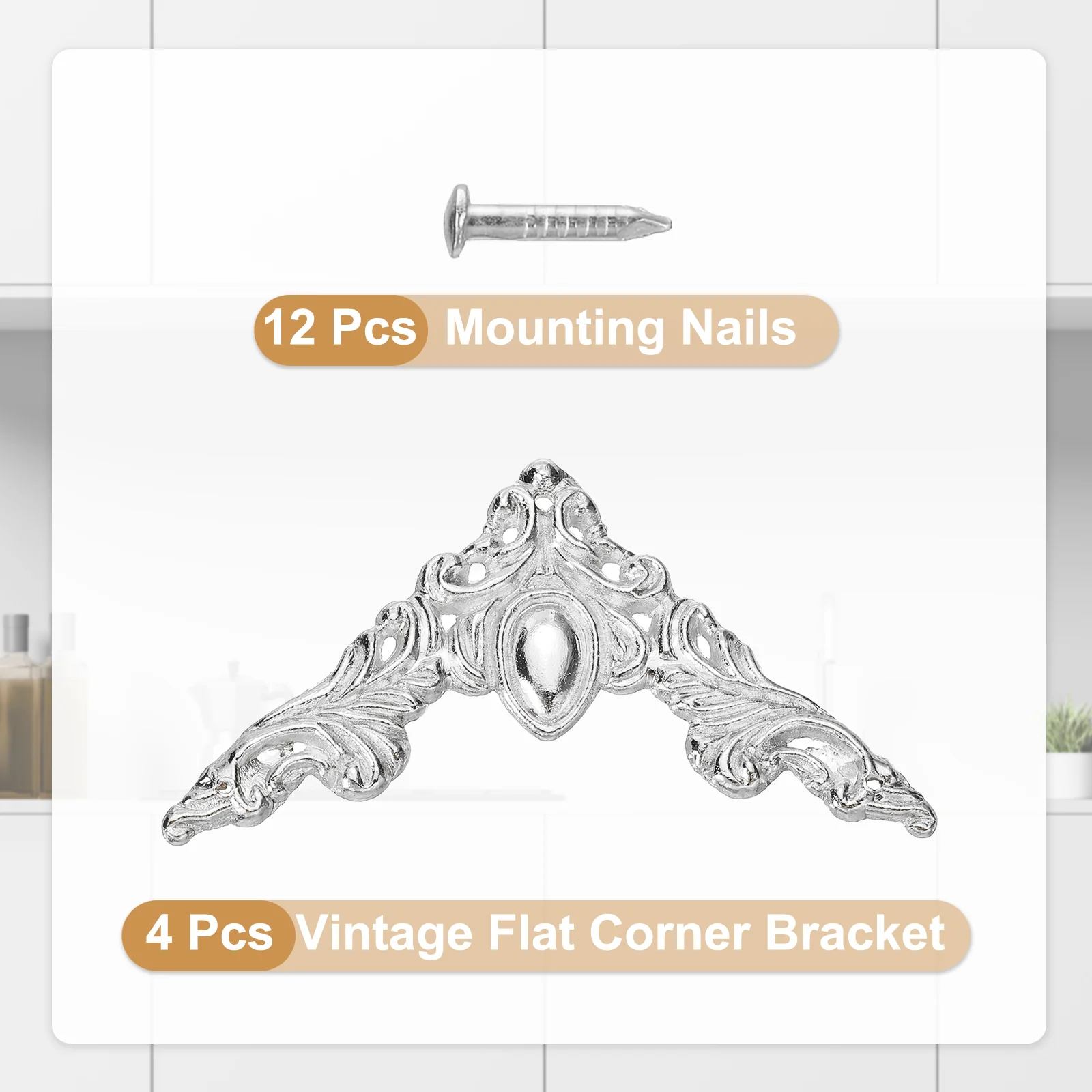 Uxcell 4Pcs 2" x 2" Vintage Flat Corner Bracket with Mounting Nail, Silver - Image 3