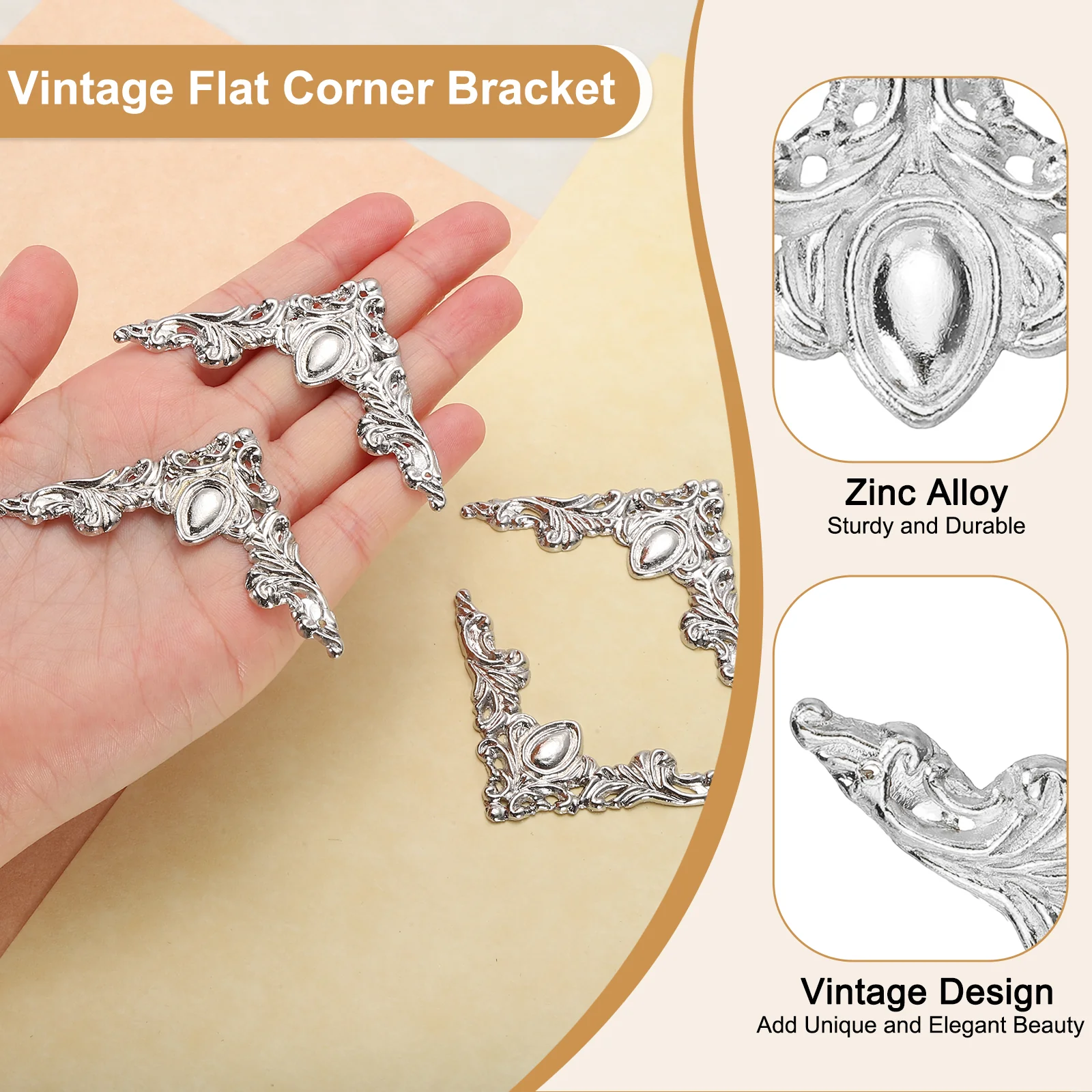 Uxcell 4Pcs 2" x 2" Vintage Flat Corner Bracket with Mounting Nail, Silver - Image 4