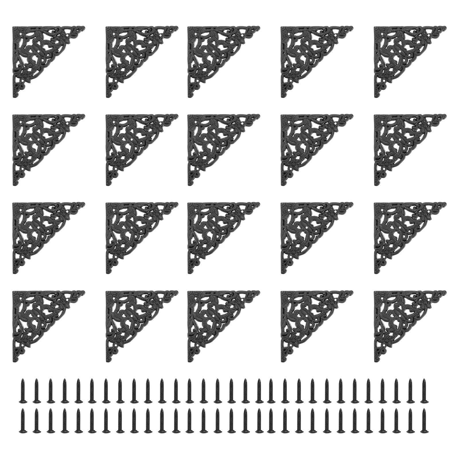 Uxcell 20Pcs 2" x 2" Vintage Flat Corner Bracket with Mounting Nail, Black