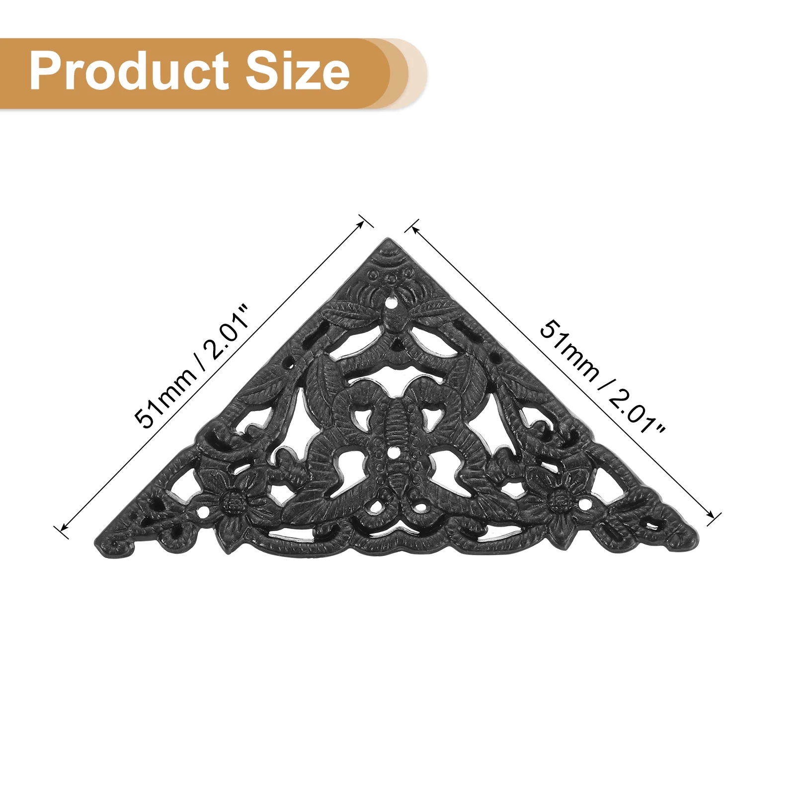 Uxcell 12Pcs 2" x 2" Vintage Flat Corner Bracket with Mounting Nails, Black - Image 2