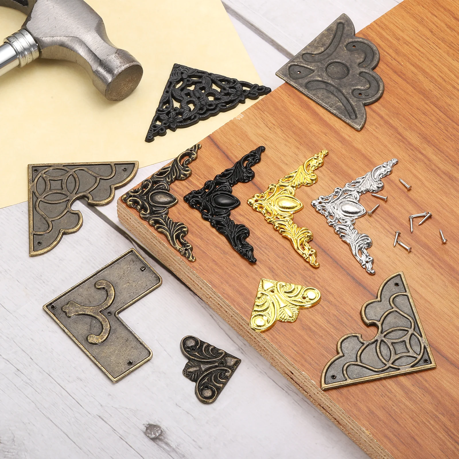 Uxcell 12Pcs 2" x 2" Vintage Flat Corner Bracket with Mounting Nails, Black - Image 5