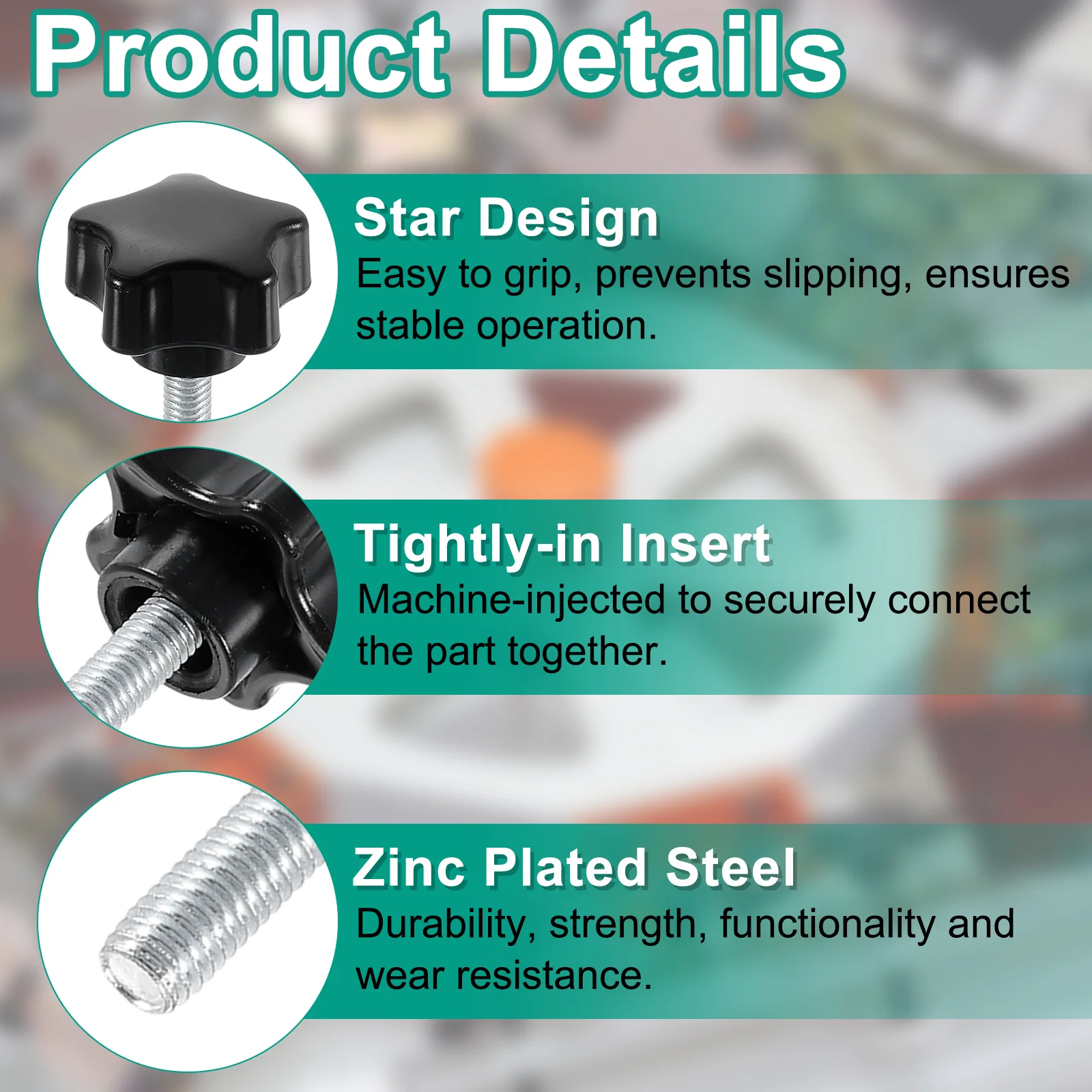 Uxcell 8pcs Star Knobs M6 x 35mm Zinc Plated Steel Stud 25mm 5-Star Head Nuts Washers - Image 3