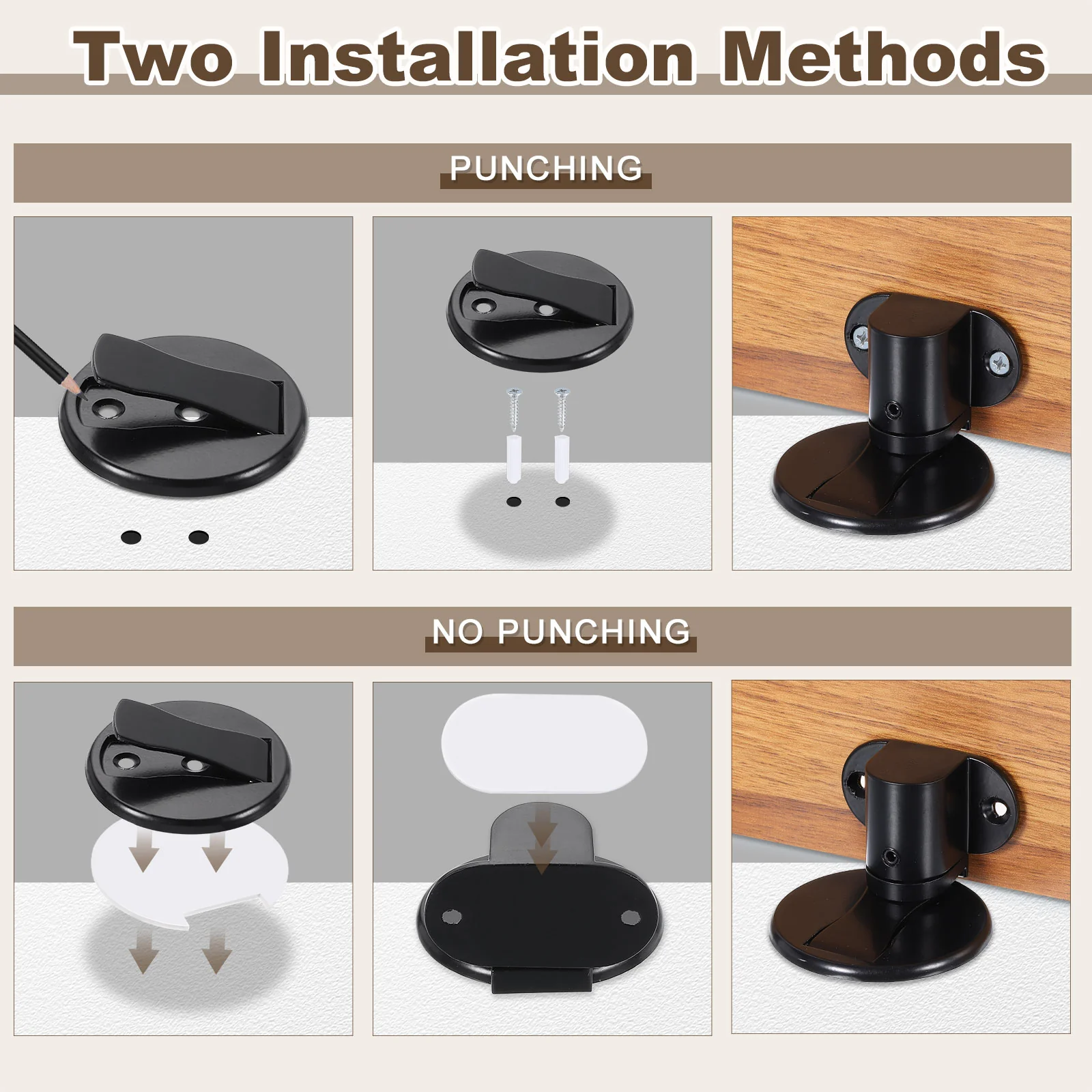 Uxcell Magnetic Door Stopper, Adjustable Floor Door Stop with Adhesive Tape Black - Image 5