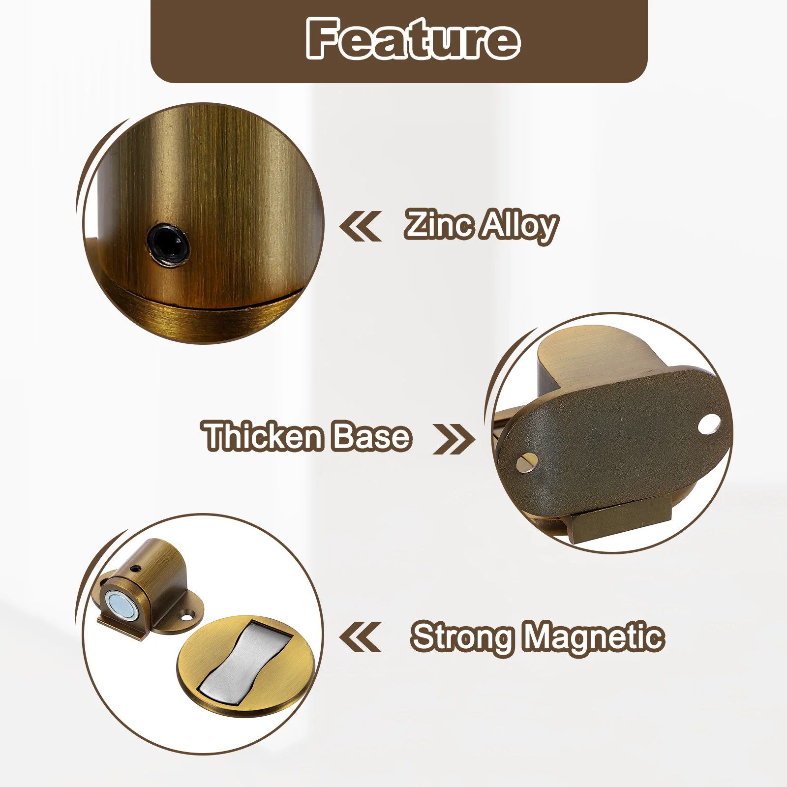 Uxcell 2Pcs Magnetic Door Stopper, Adjustable Floor Door Stop with Adhesive Tape Brass - Image 4