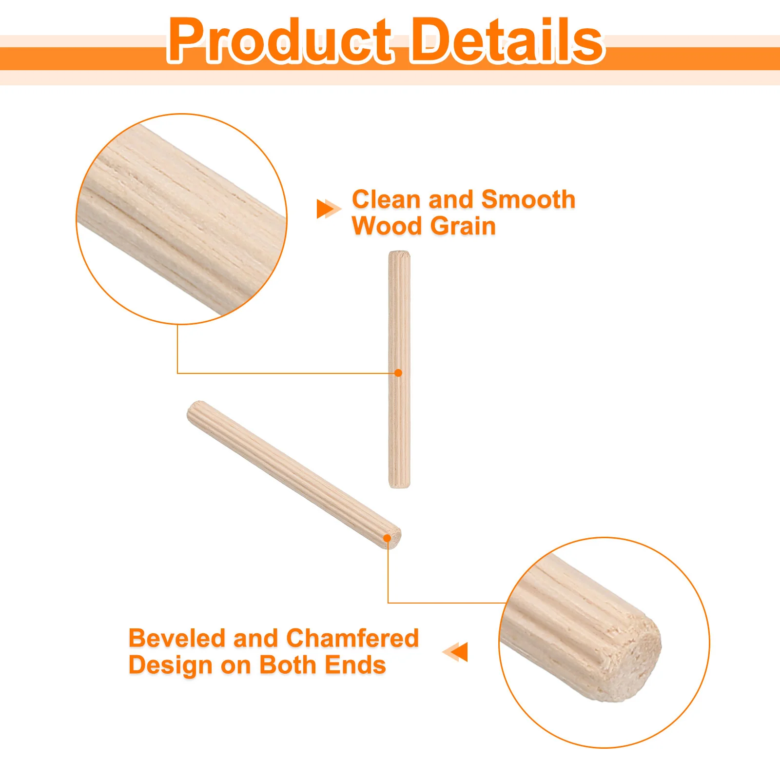 Uxcell 100Pcs 3/16" x 2-3/16" Wooden Dowel Pins, Furniture Woodwork Grooved Fluted Pin - Image 3