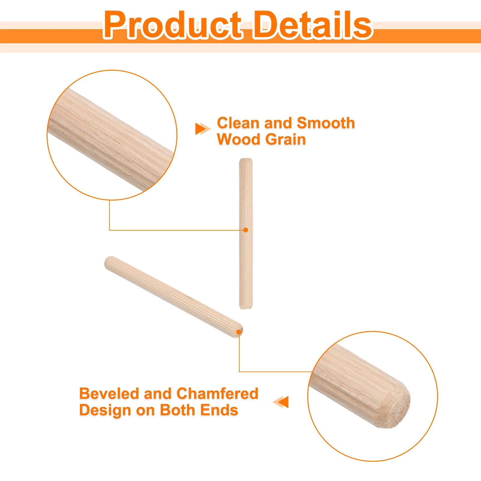 Uxcell 100Pcs 3/8" x 4-5/16" Wooden Dowel Pins, Furniture Woodwork Grooved Fluted Pin - Image 3