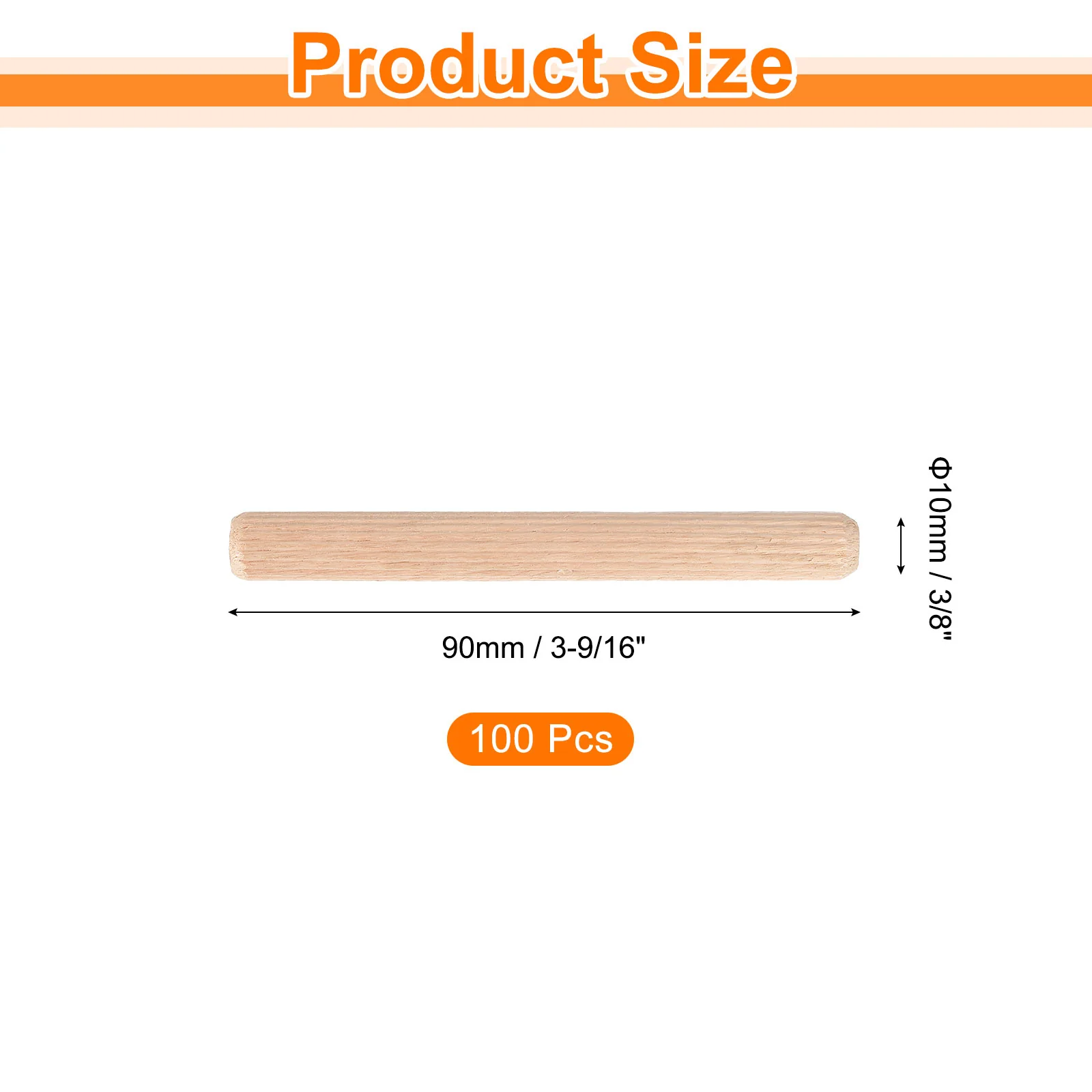 Uxcell 100Pcs 3/8" x 3-9/16" Wooden Dowel Pins, Furniture Woodwork Grooved Fluted Pin - Image 2