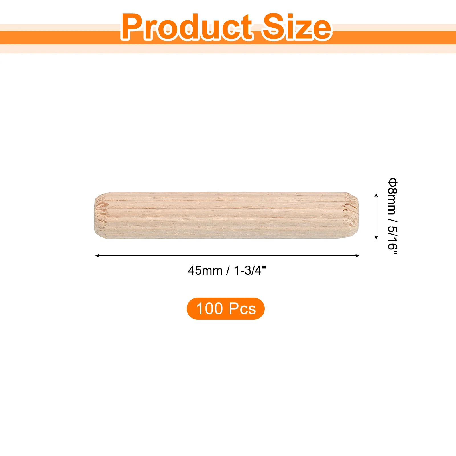 Uxcell 100Pcs 5/16" x 1-3/4" Wooden Dowel Pins, Furniture Woodwork Grooved Fluted Pin - Image 2