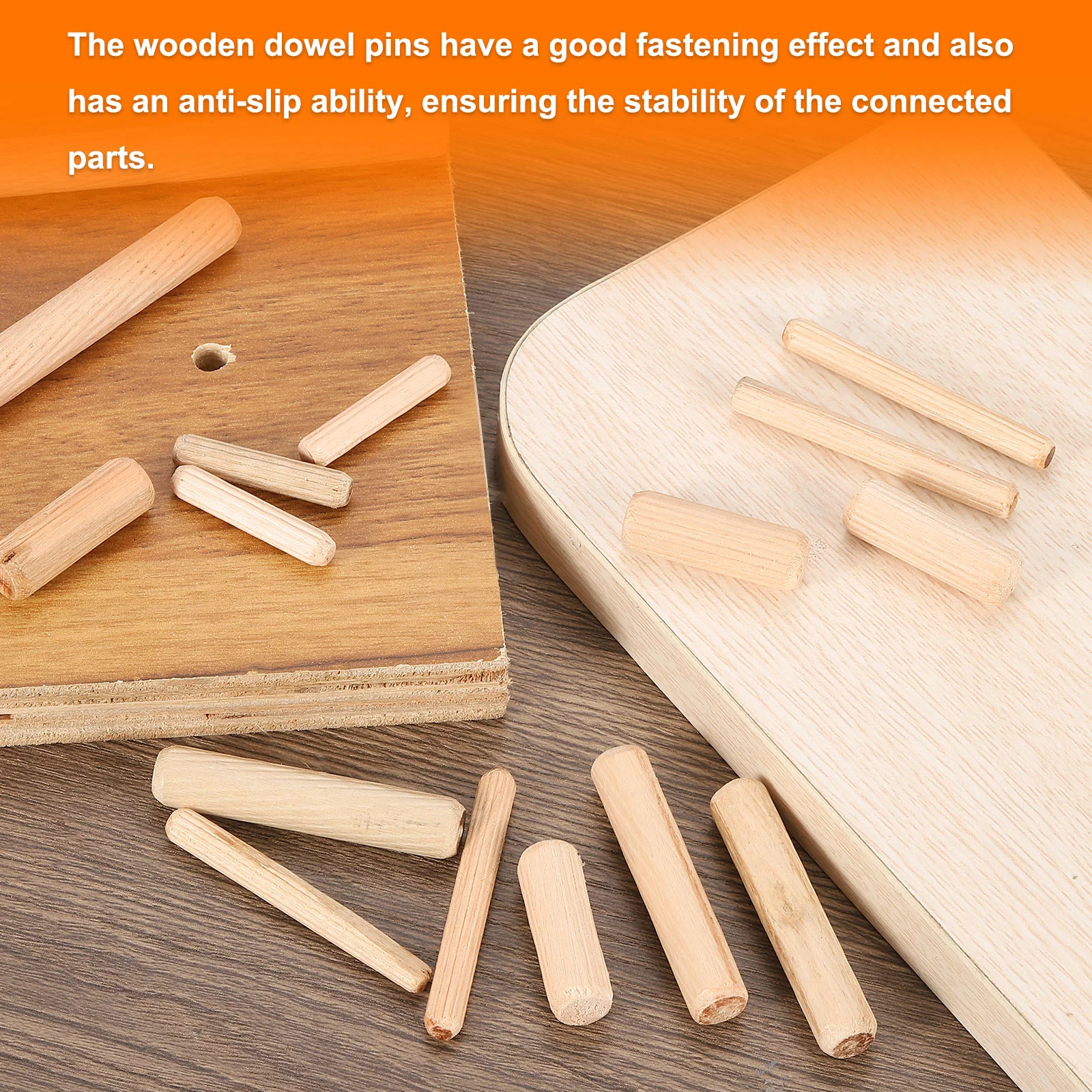 Uxcell 200Pcs 1/4" 5/16" 3/8" Wooden Dowel Pins, Furniture Woodwork Grooved Fluted Pin - Image 4