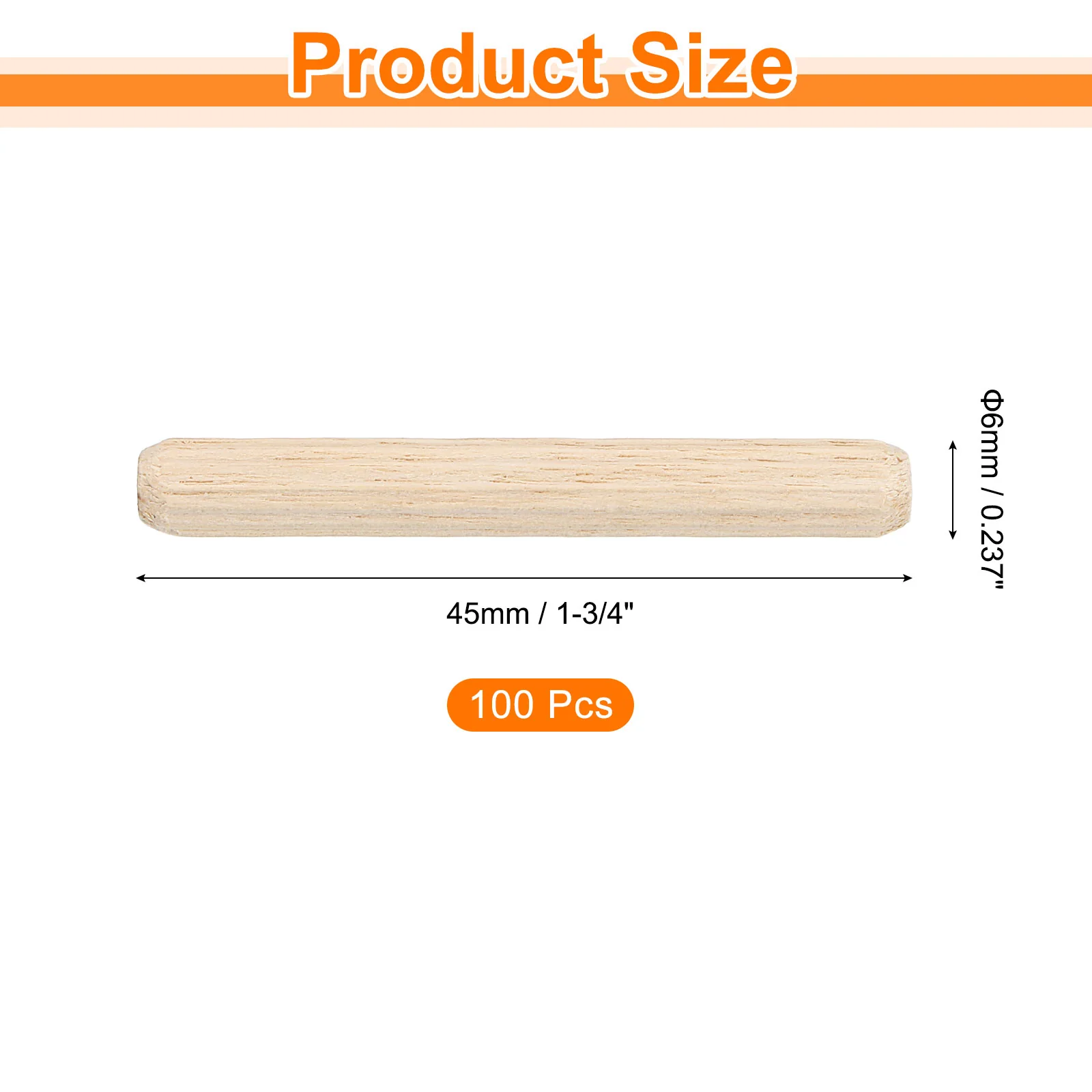 Uxcell 100Pcs 0.237 x 1-3/4" Wooden Dowel Pins, Furniture Woodwork Grooved Fluted Pin - Image 2
