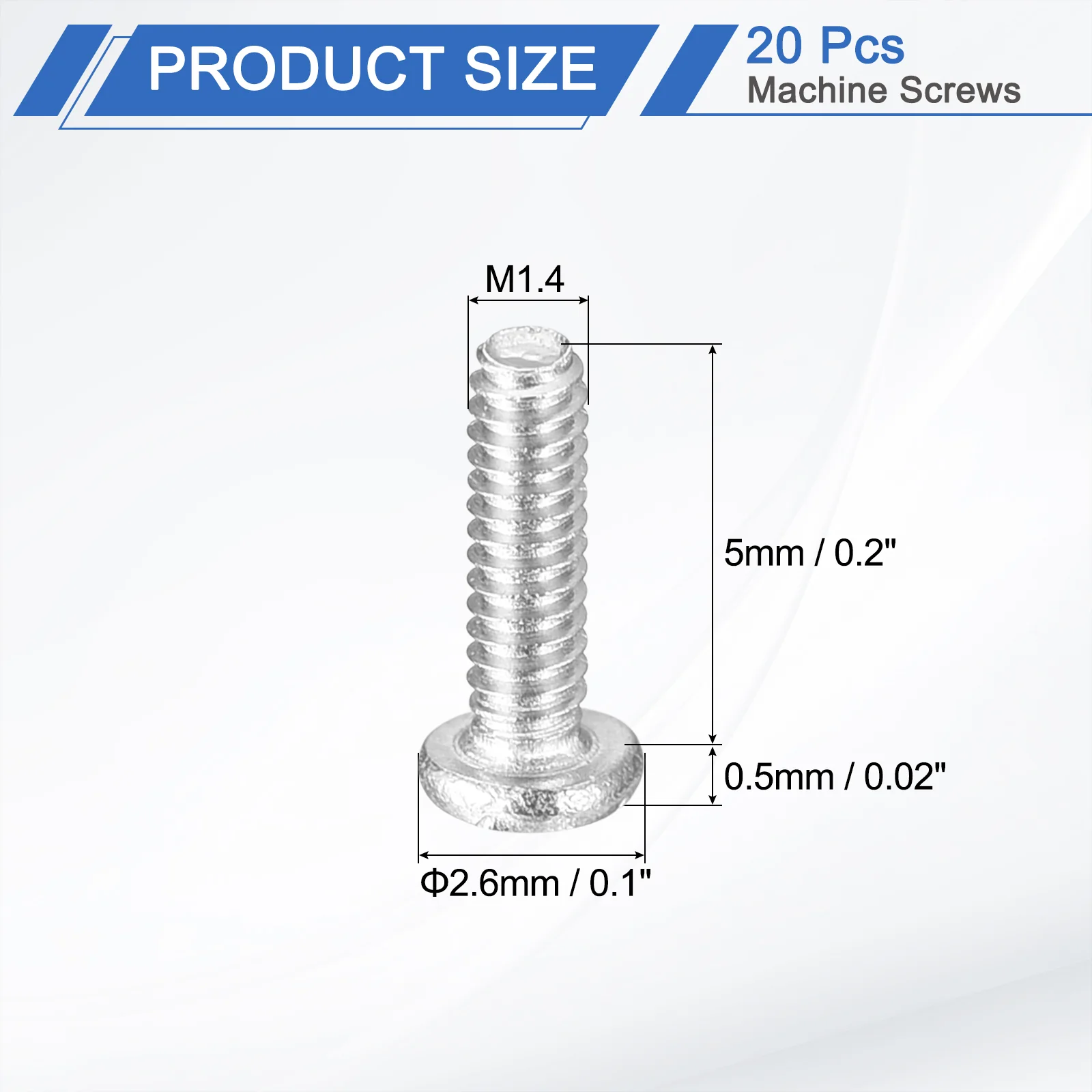 Uxcell M1.4-0.3 x 5mm 20Pcs Metal Flat Round Head Screws Phillips Drive Machine Bolt - Image 2