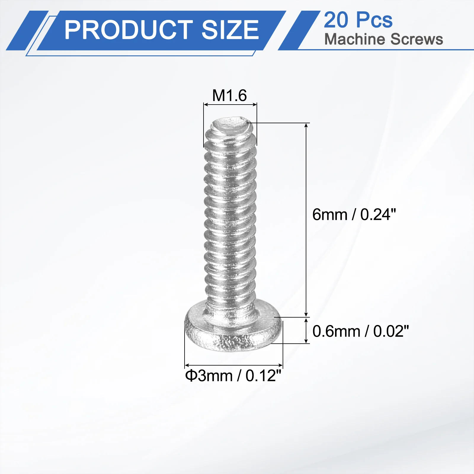 Uxcell M1.6-0.35 x 6mm 20Pcs Metal Flat Round Head Screws Phillips Drive Machine Bolt - Image 2