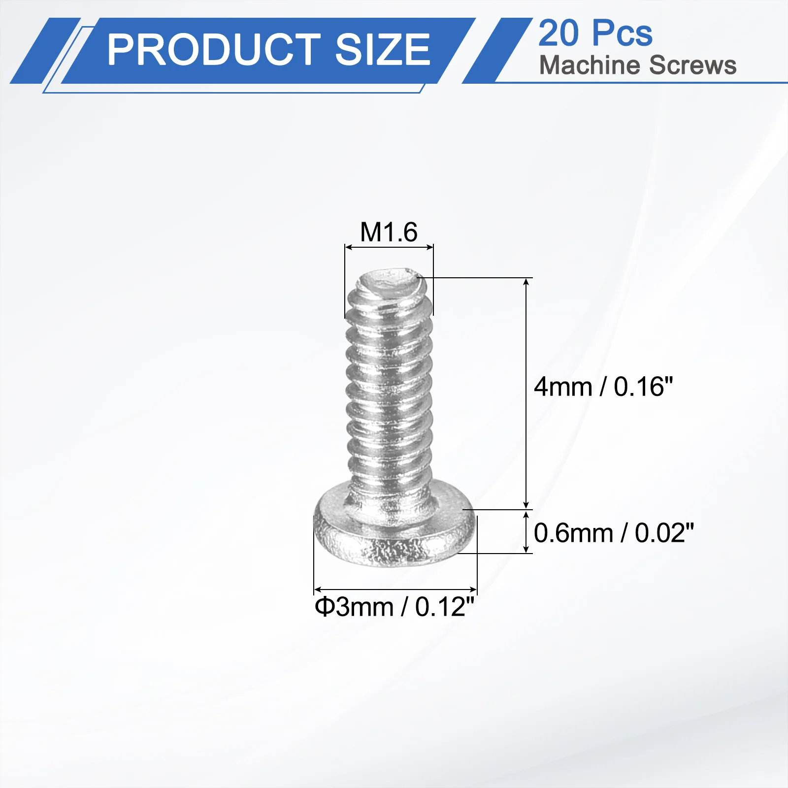 Uxcell M1.6-0.35 x 4mm 20Pcs Metal Flat Round Head Screws Phillips Drive Machine Bolt - Image 2