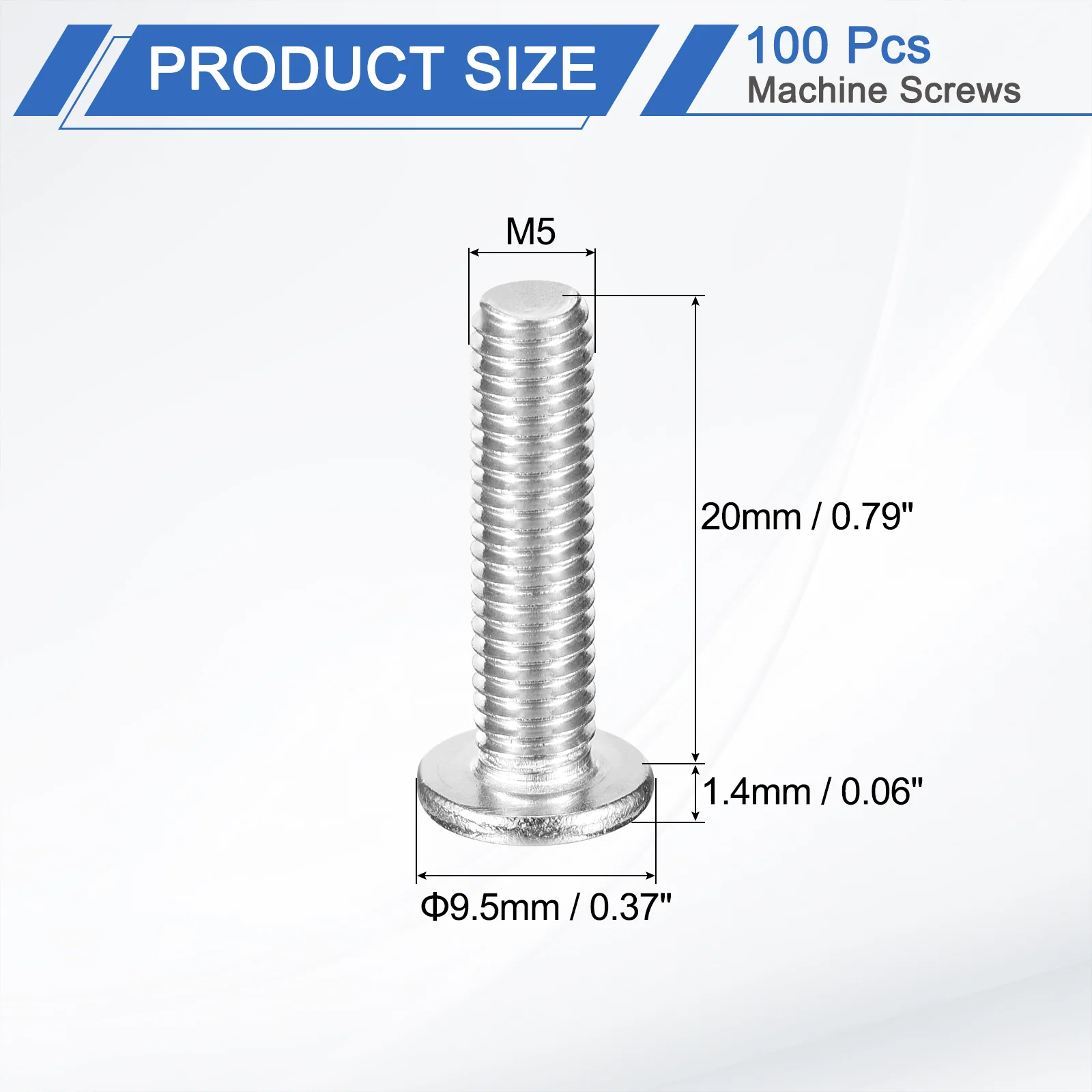 Uxcell M5-0.8 x 20mm 100Pcs Flat Round Head Screws 304 Stainless Steel Phillips Drive Machine Screws Hardware Fastener for Furniture Connection - Image 2