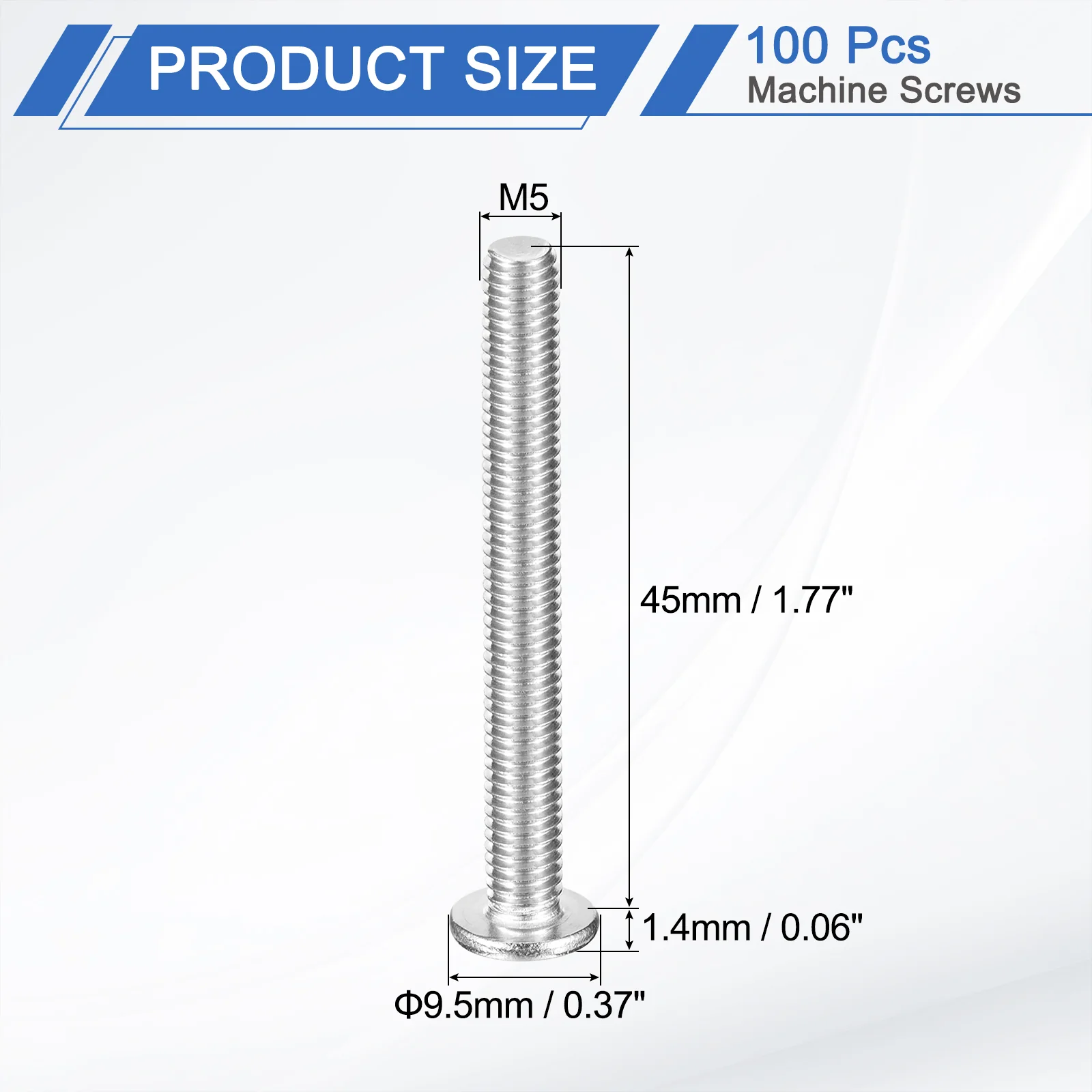 Uxcell M5-0.8 x 45mm 100Pcs Flat Round Head Screws 304 Stainless Steel Phillips Drive Machine Screws Hardware Fastener for Furniture Connection - Image 2